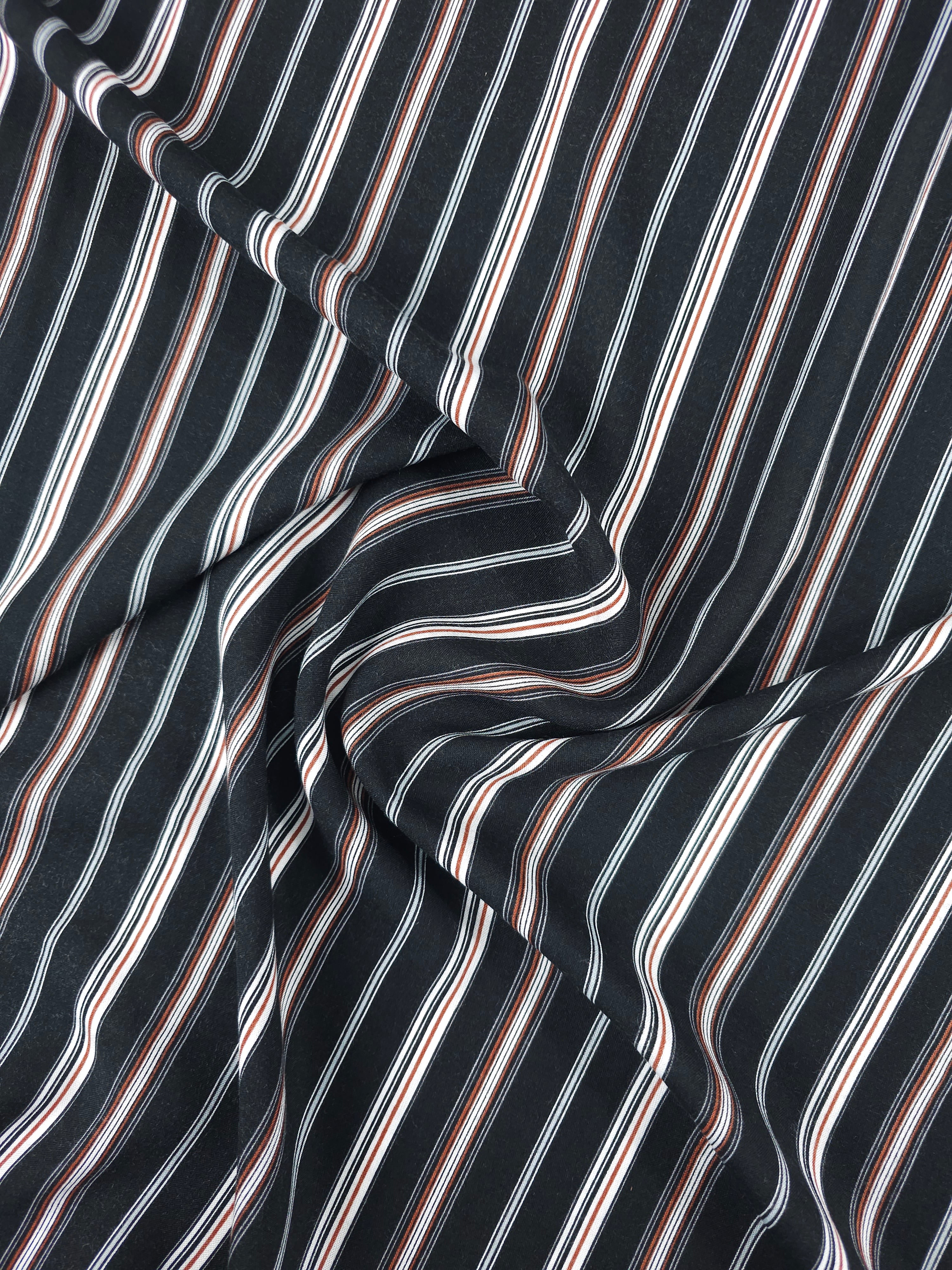 Black Irregular Stripe Viscose Challis