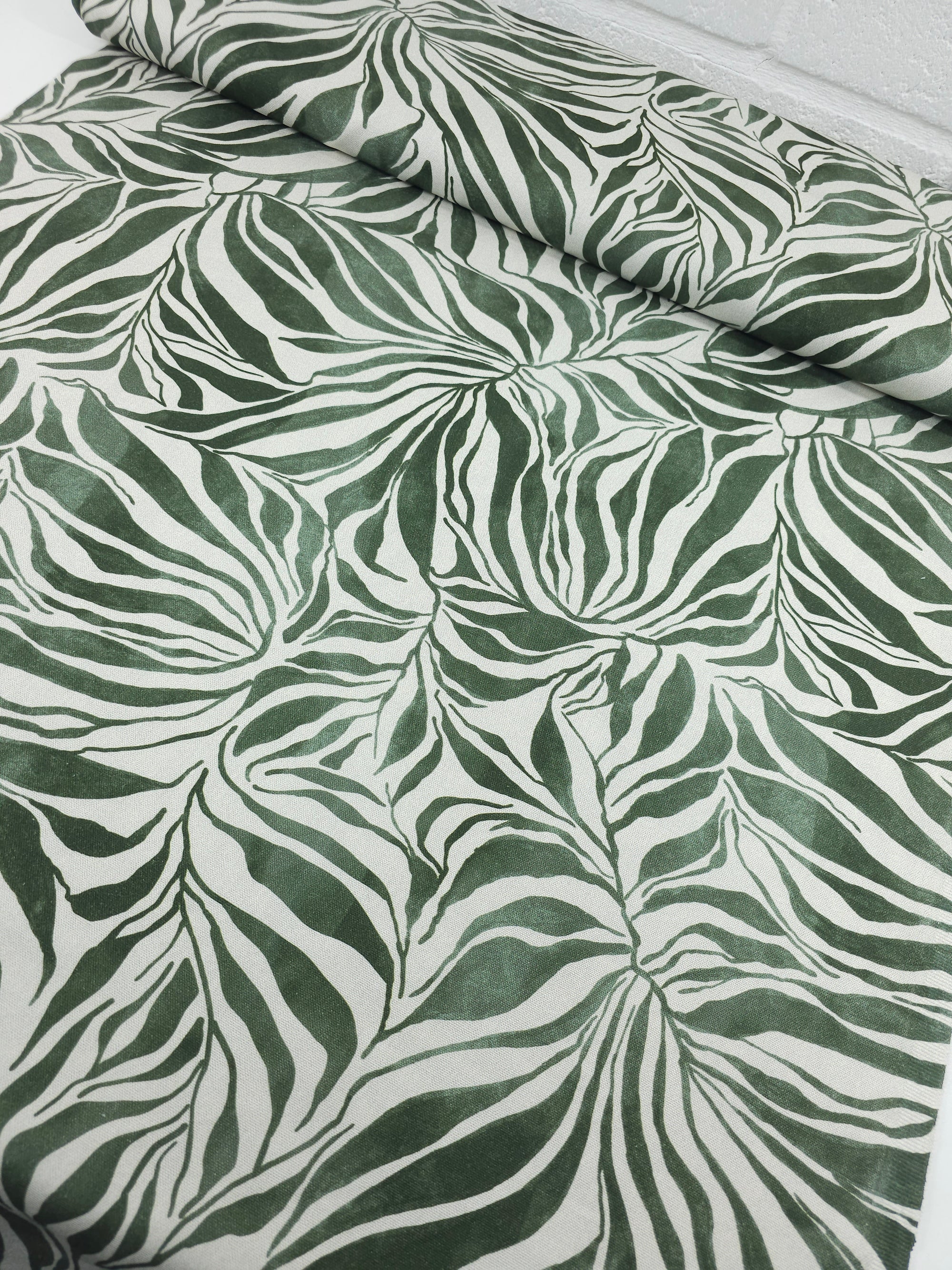 Pine Green Washed Abstract Leaves Lightweight Canvas Cotton