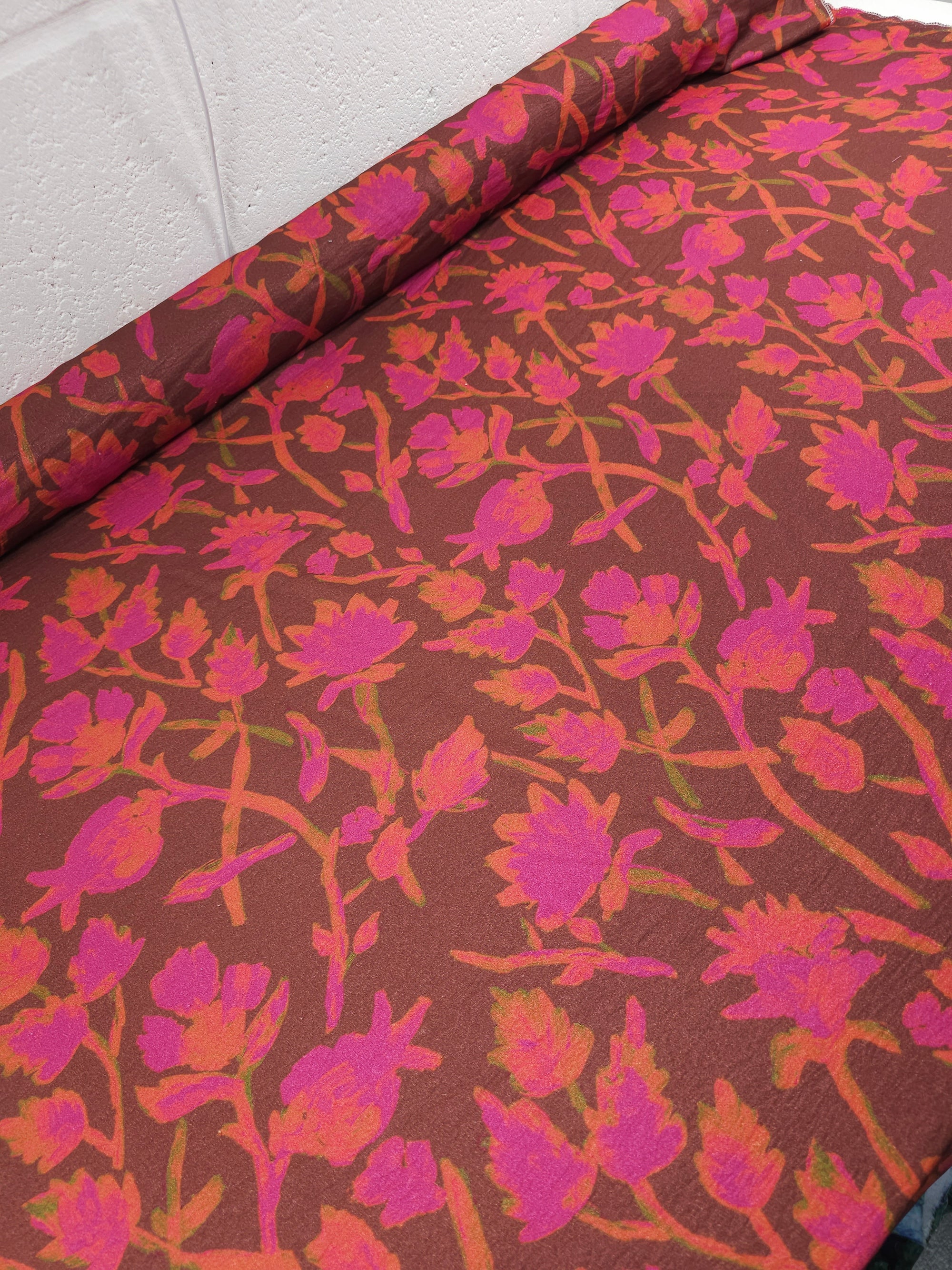 Hot Pink/Brown Wonder Floral Metallic Viscose