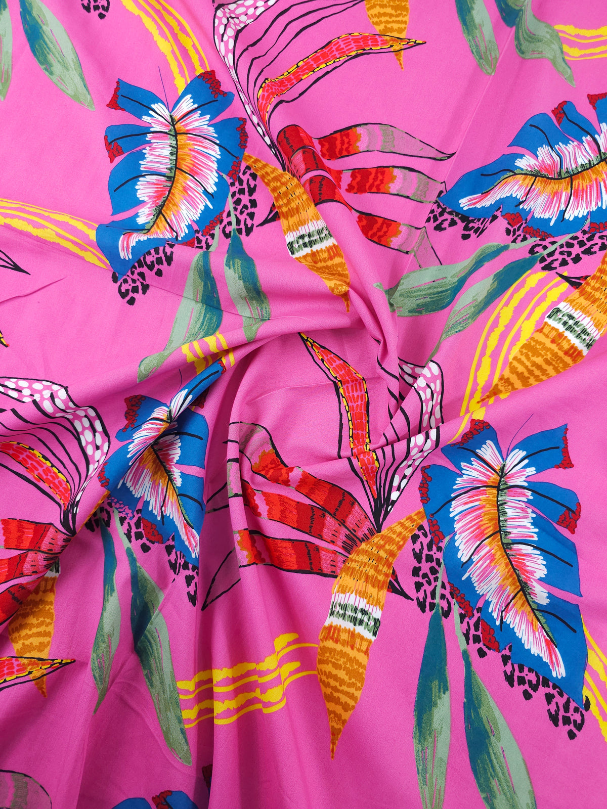 Fuchsia Pink Large Palm Leaf Fiesta Cotton - Promod
