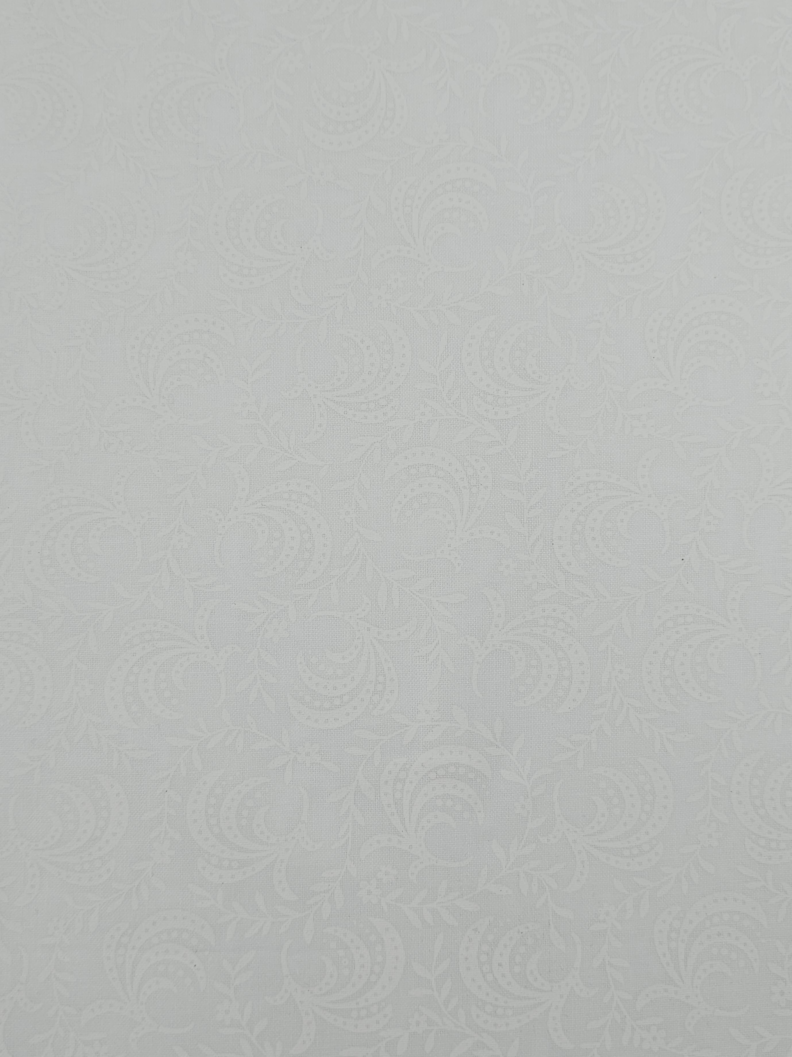 Carnival Leaf Twine White On White Tonal 100% Cotton