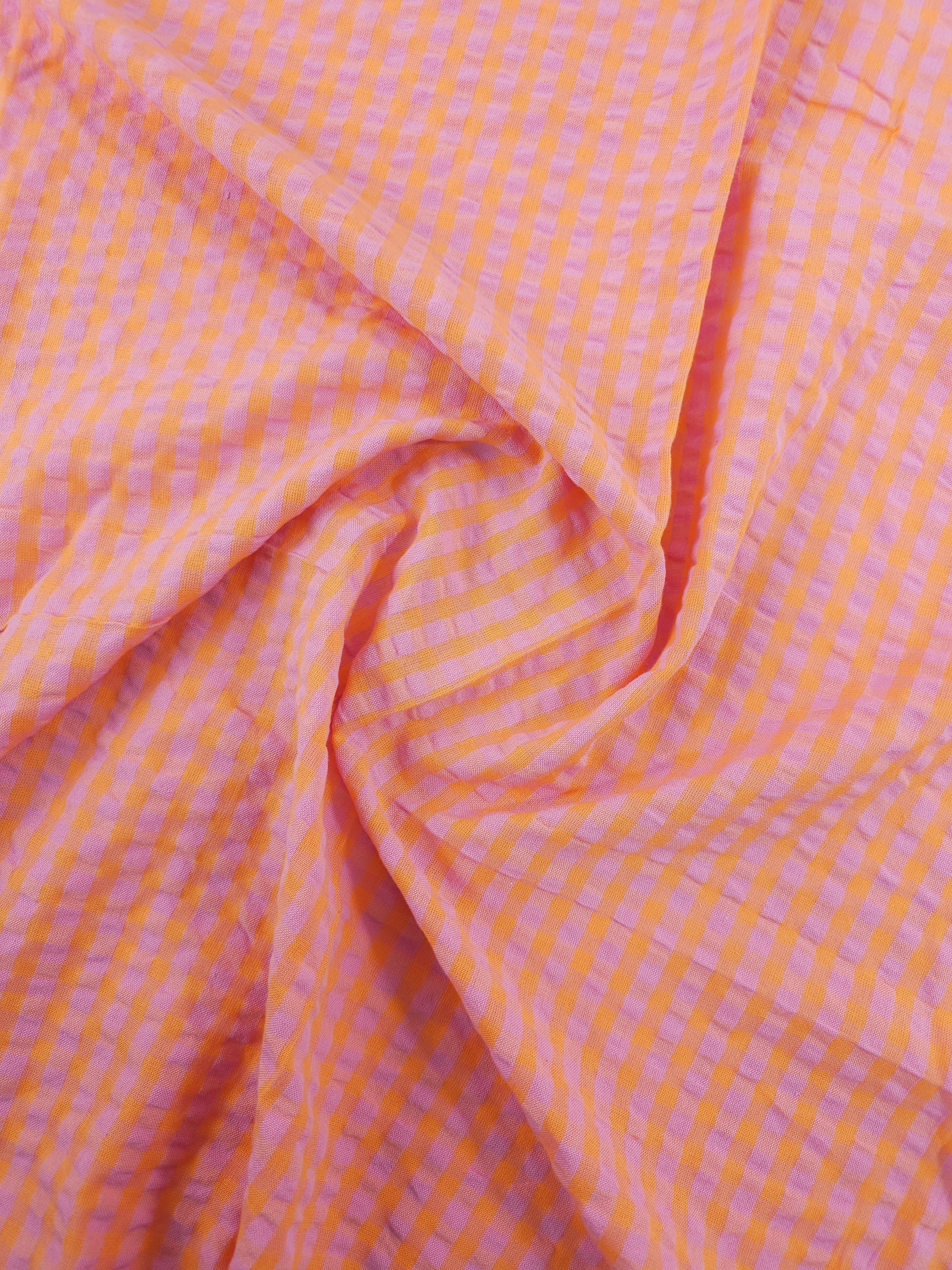 Lilac/Orange Small Gingham Cotton SeerSucker *PRE-ORDER*