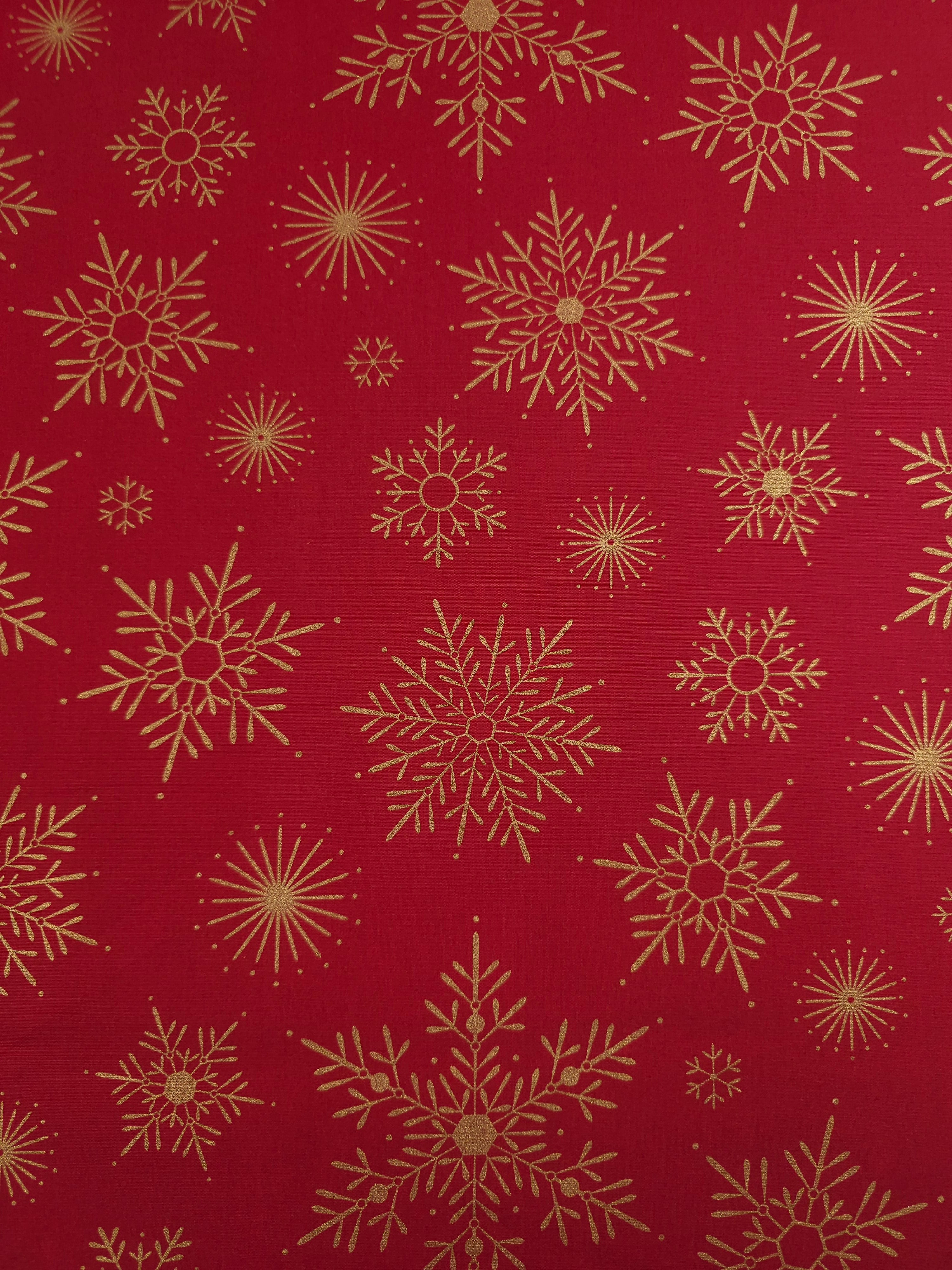 Red/Gold Snowflake 100% Cotton