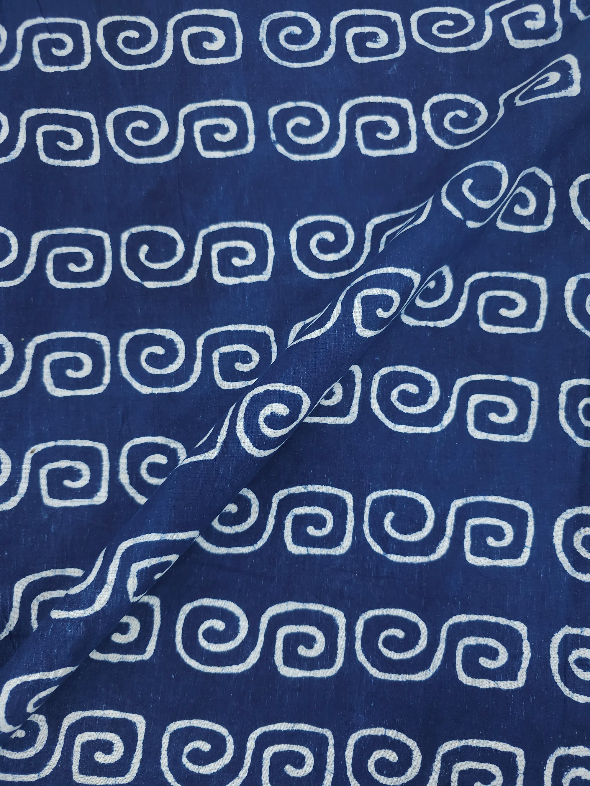 Indigo Navy Spiral Block Print Cotton