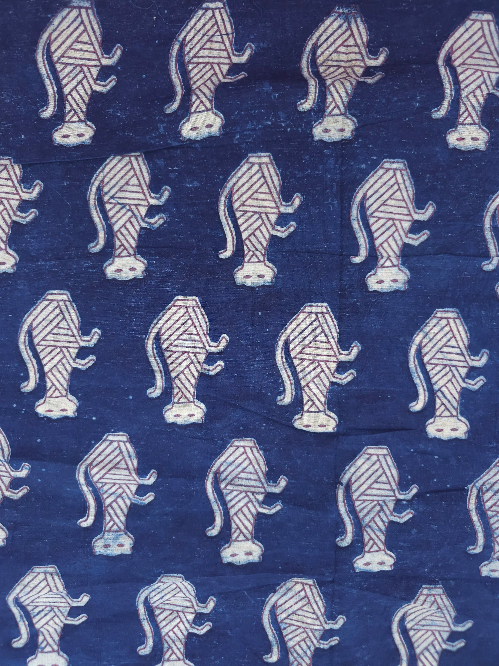 Indigo Egyptian Cat Block Print Cotton - 1.10m Piece