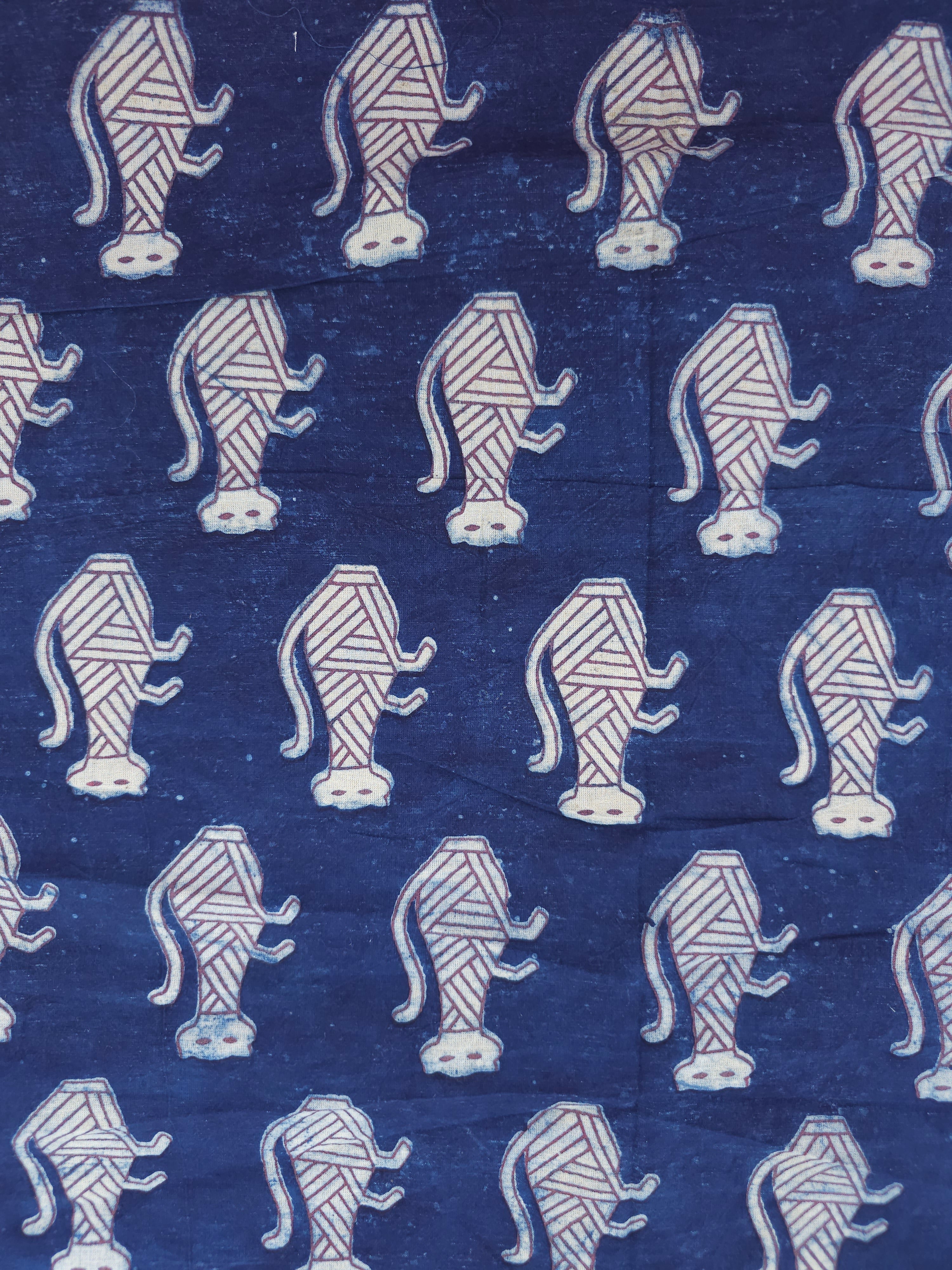 Indigo Egyptian Cat Block Print Cotton - 1.10m Piece