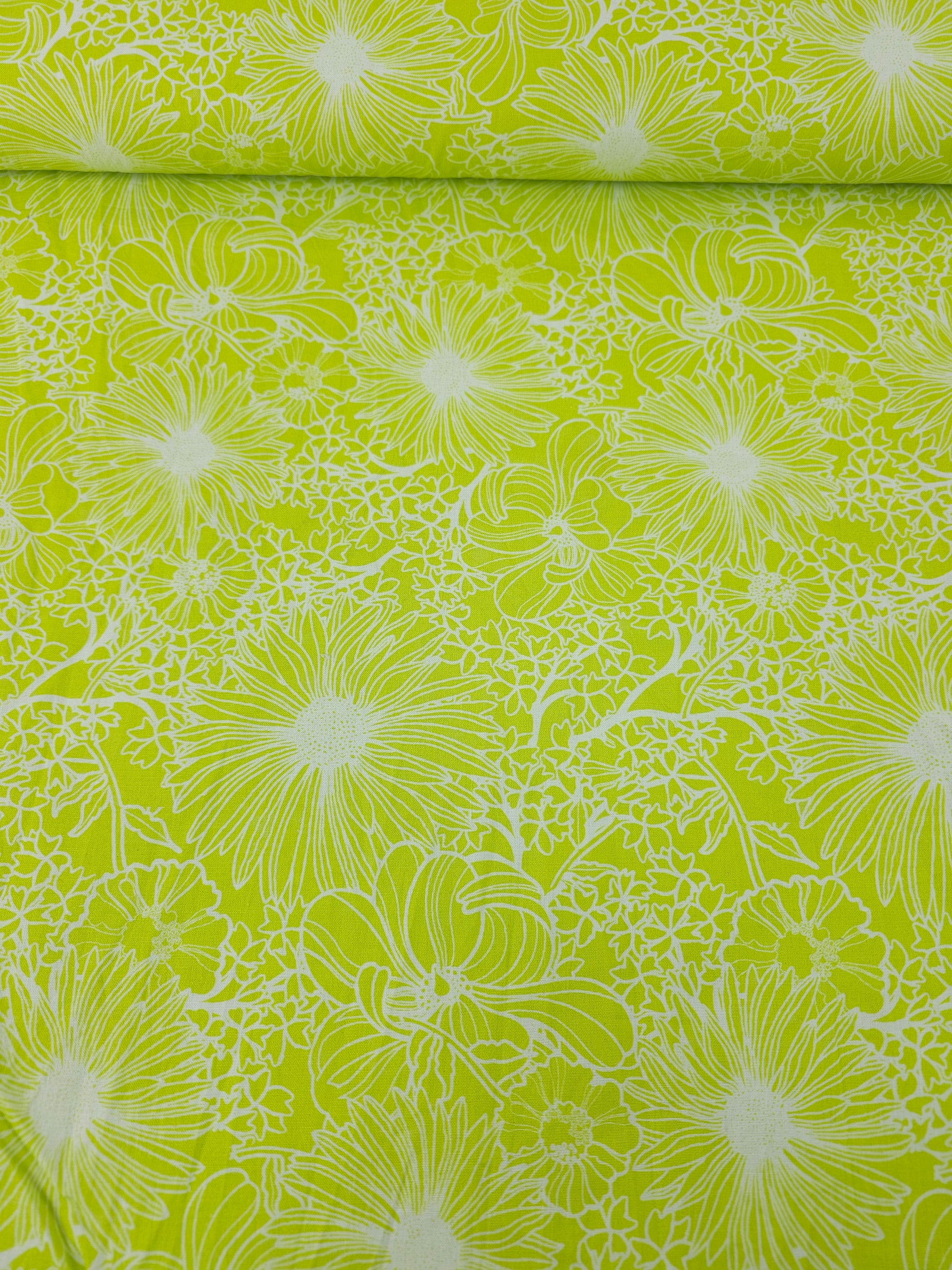 Lime Wonder Floral Sketch 100% Cotton