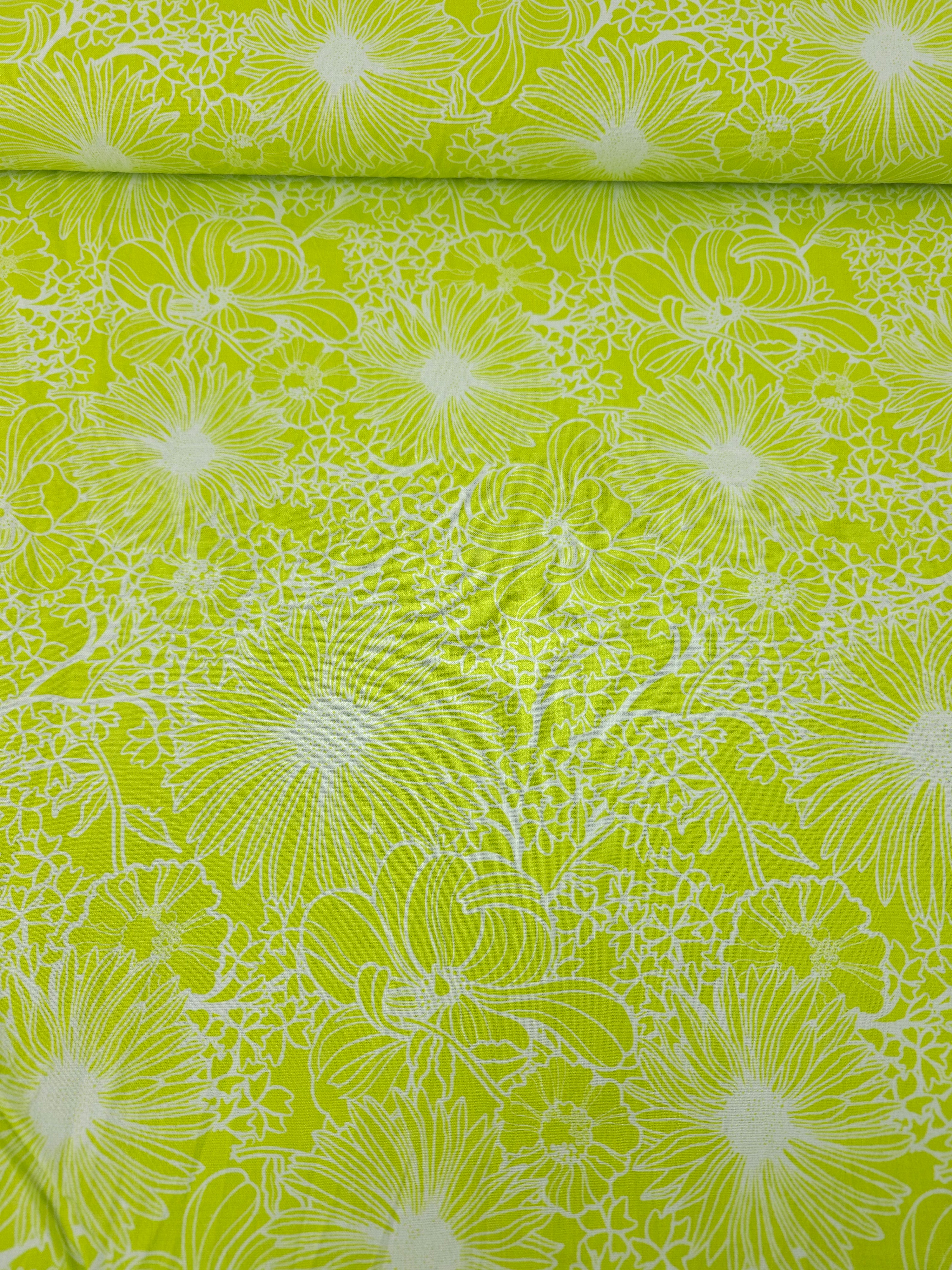 Lime Wonder Floral Sketch 100% Cotton