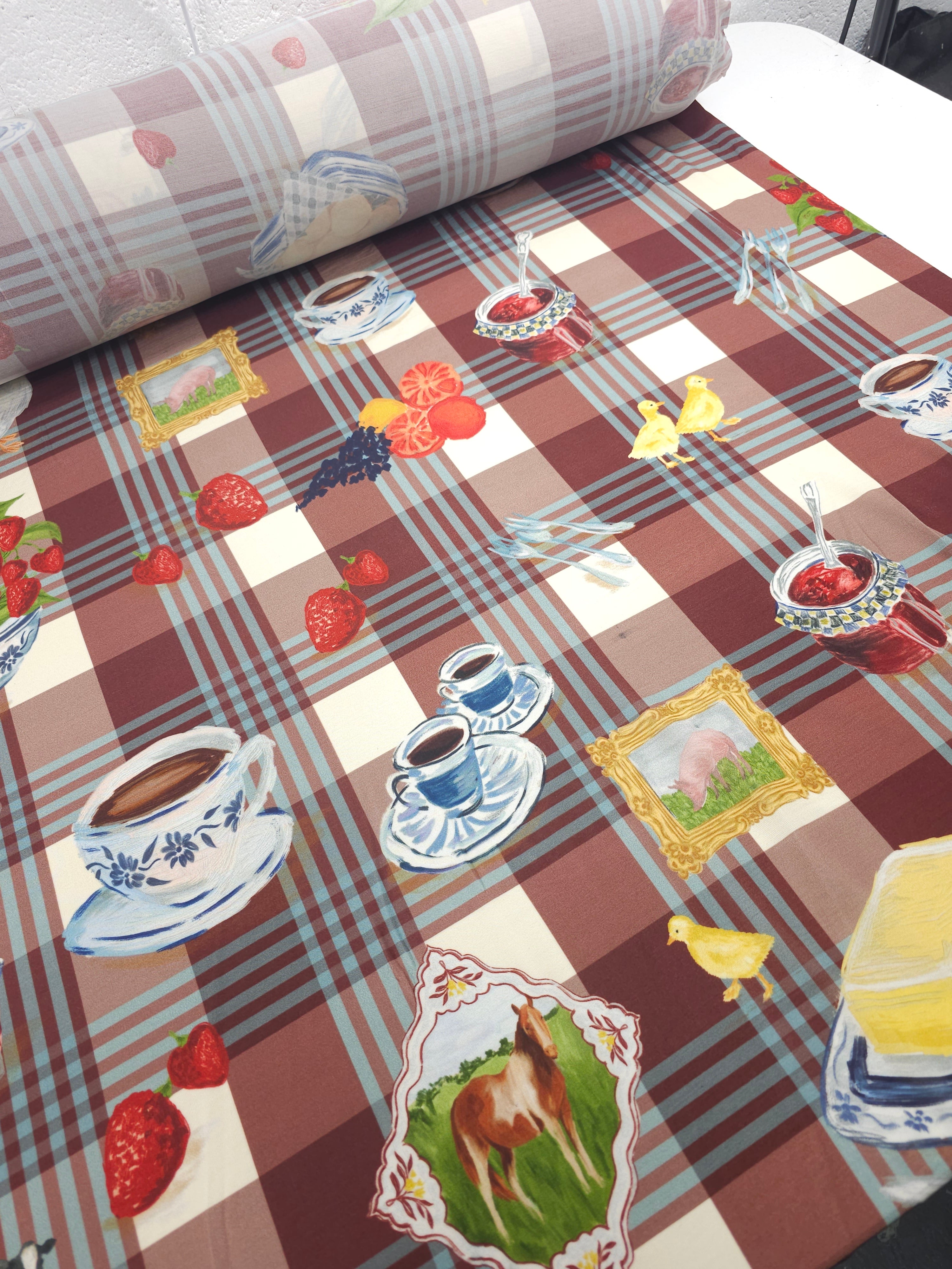 Retro Tartan Picnic Slinky Rayon Jersey *Farm Rio*