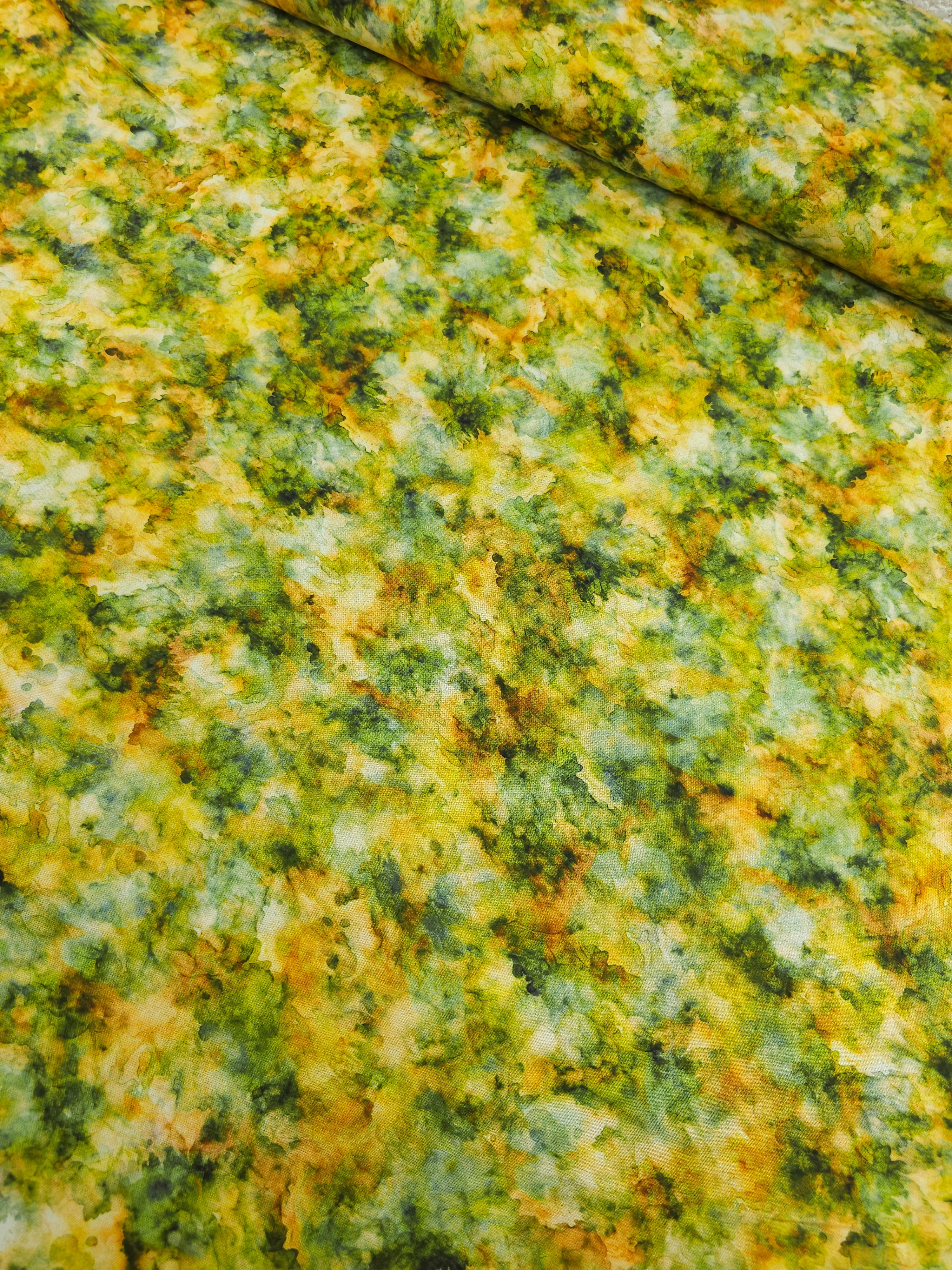 Green/Yellow Iris Watercolour Smoke 100% Cotton 106" *EXTRA WIDE*