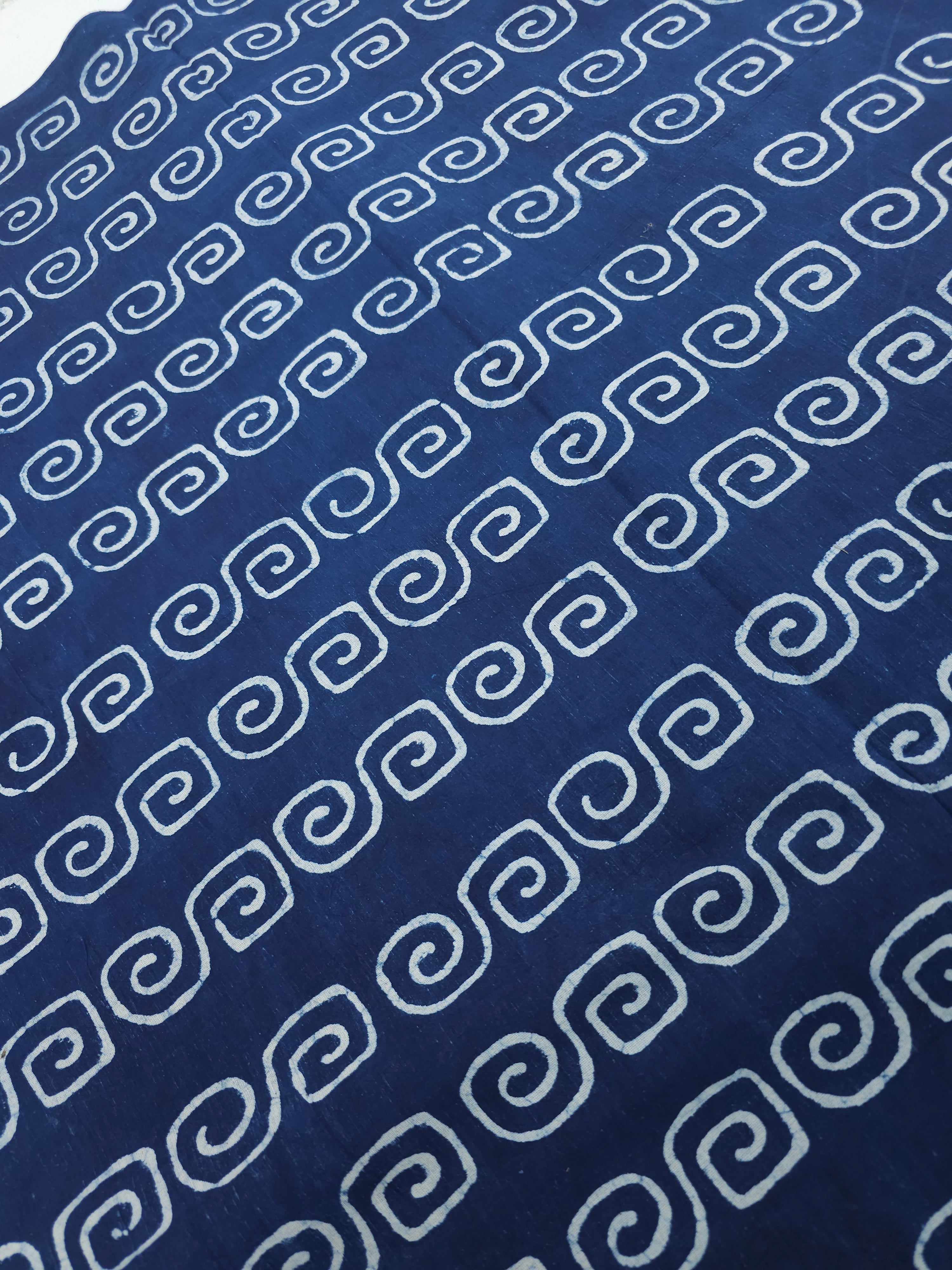 Indigo Navy Spiral Block Print Cotton