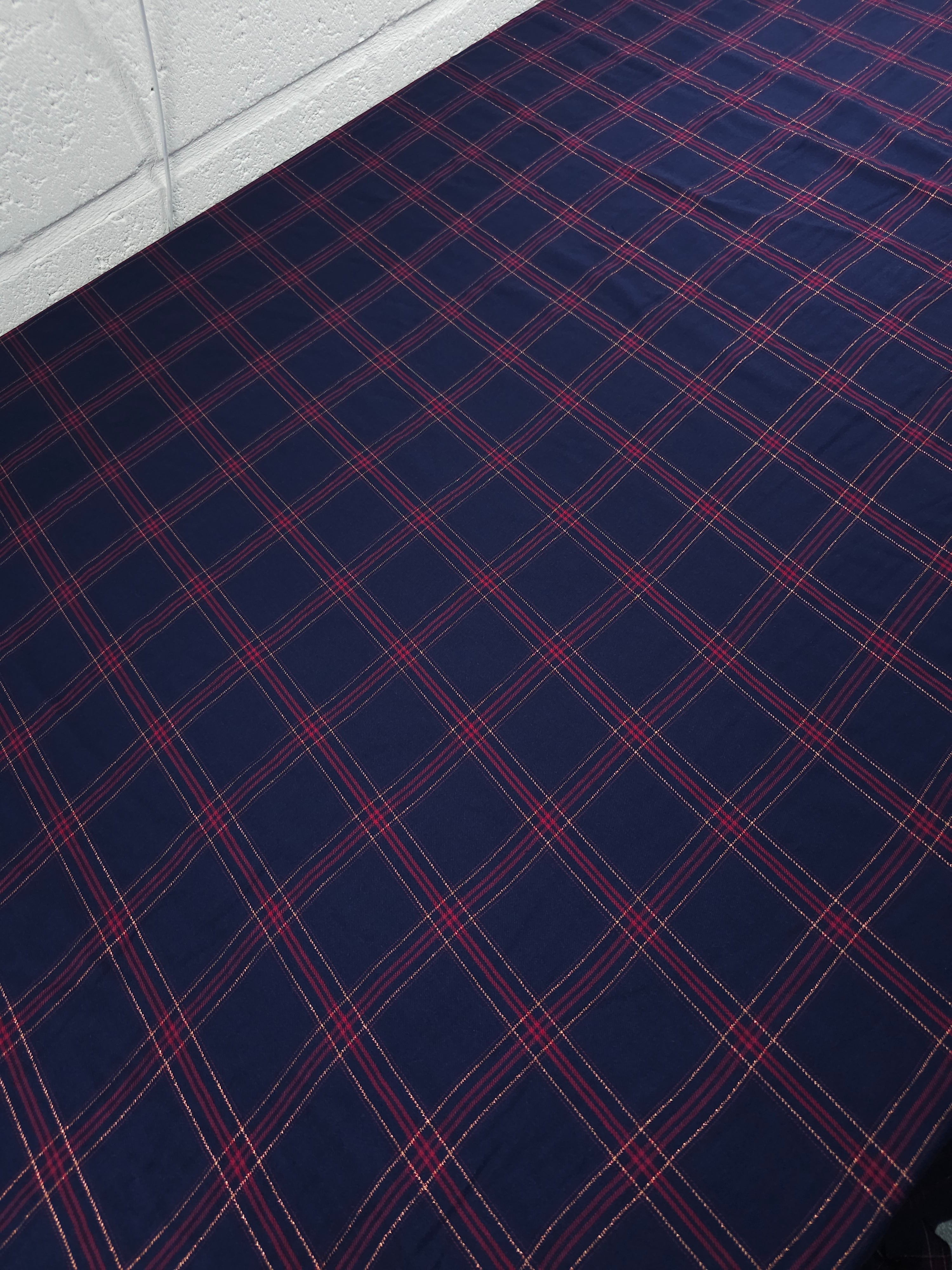 Indigo Navy Lurex Square Check Viscose Challis