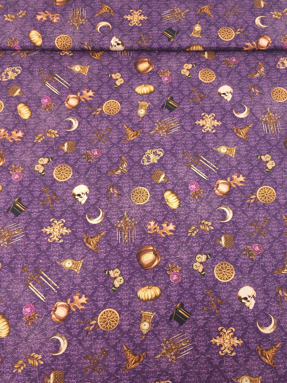 Purple Vintage Halloween Trinkets 100% Cotton - Robert Kaufman