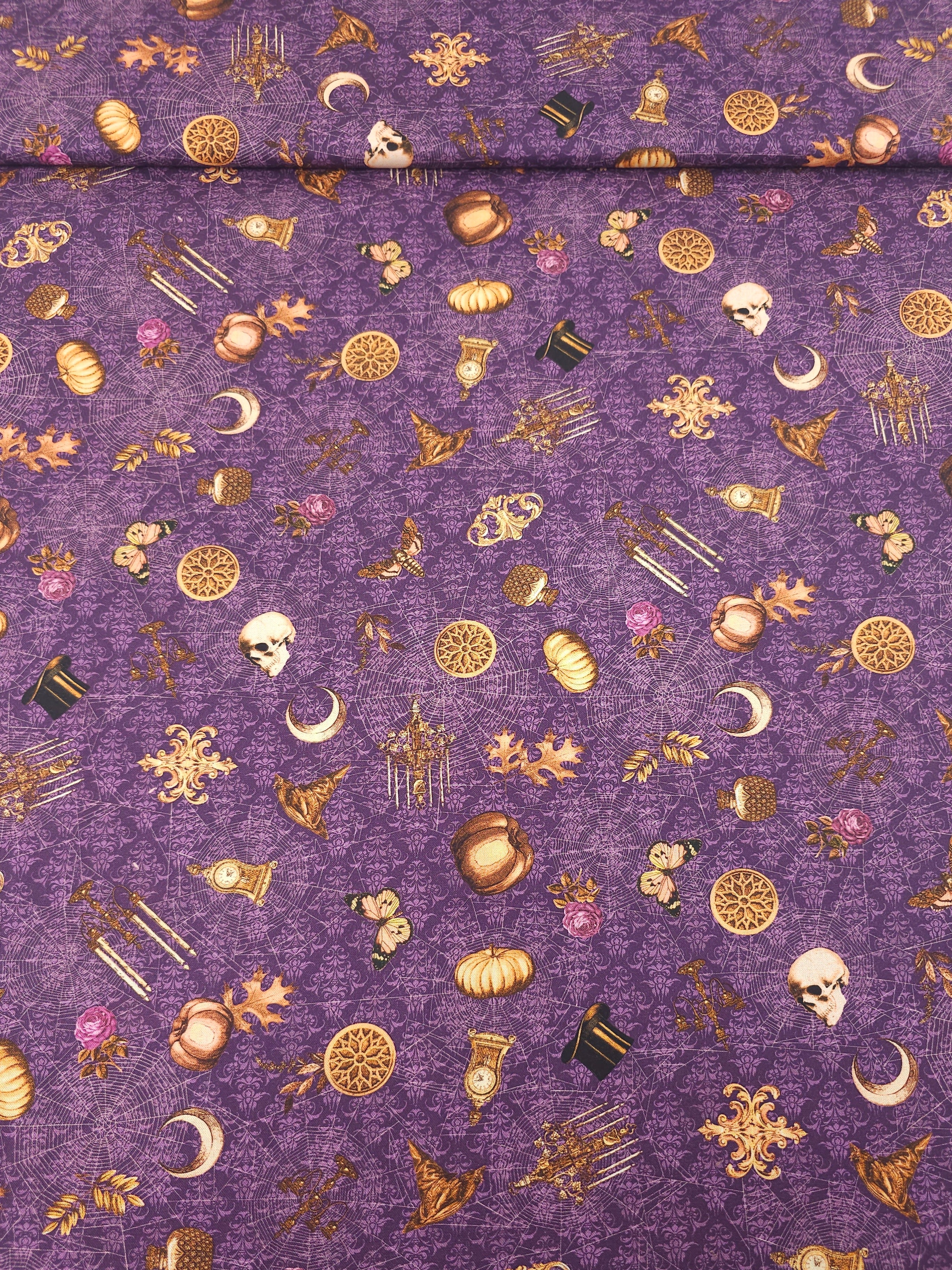 Purple Vintage Halloween Trinkets 100% Cotton - Robert Kaufman