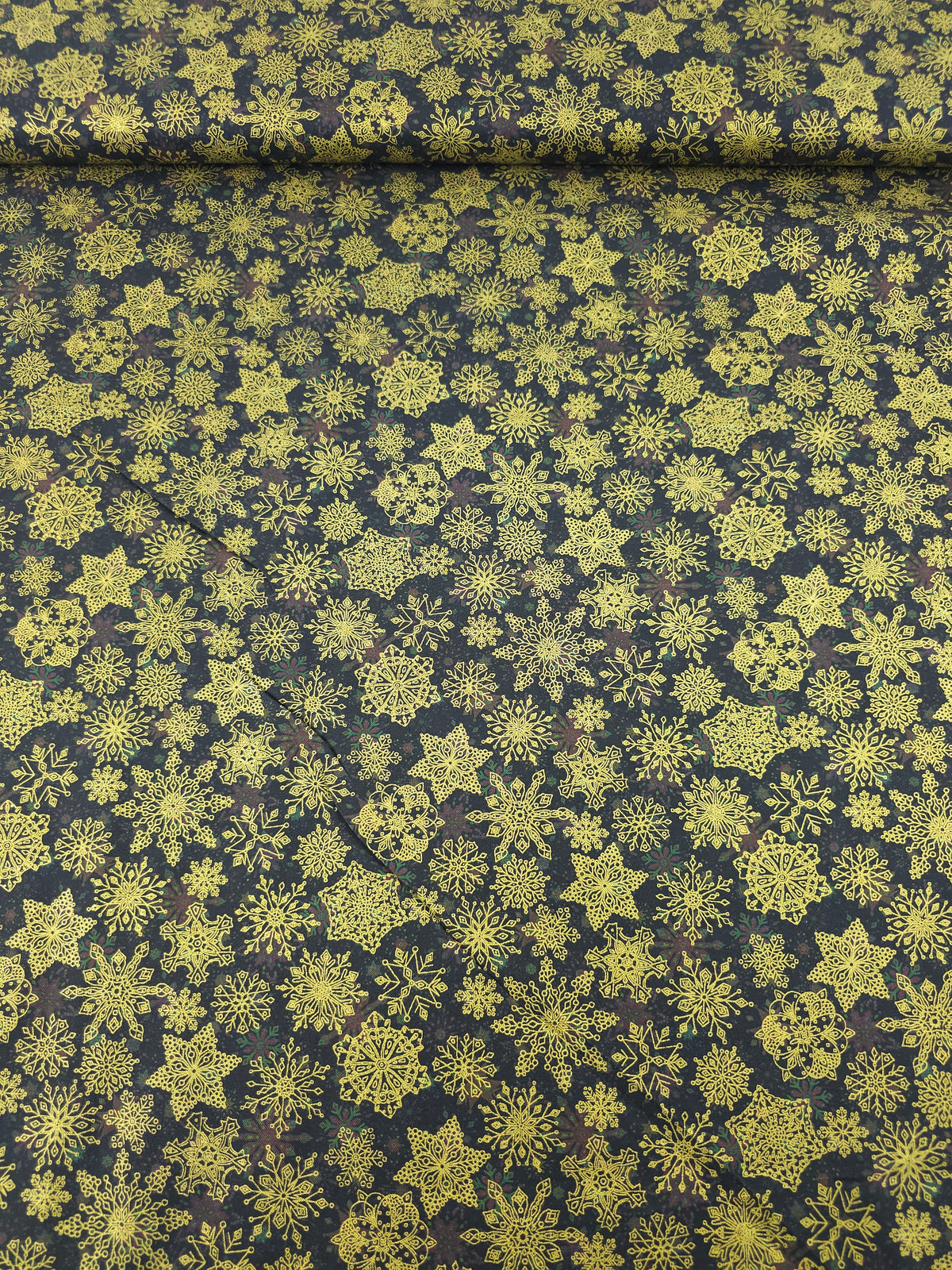 Gold Shimmer Snowflakes 100% Cotton - Robert Kaufman