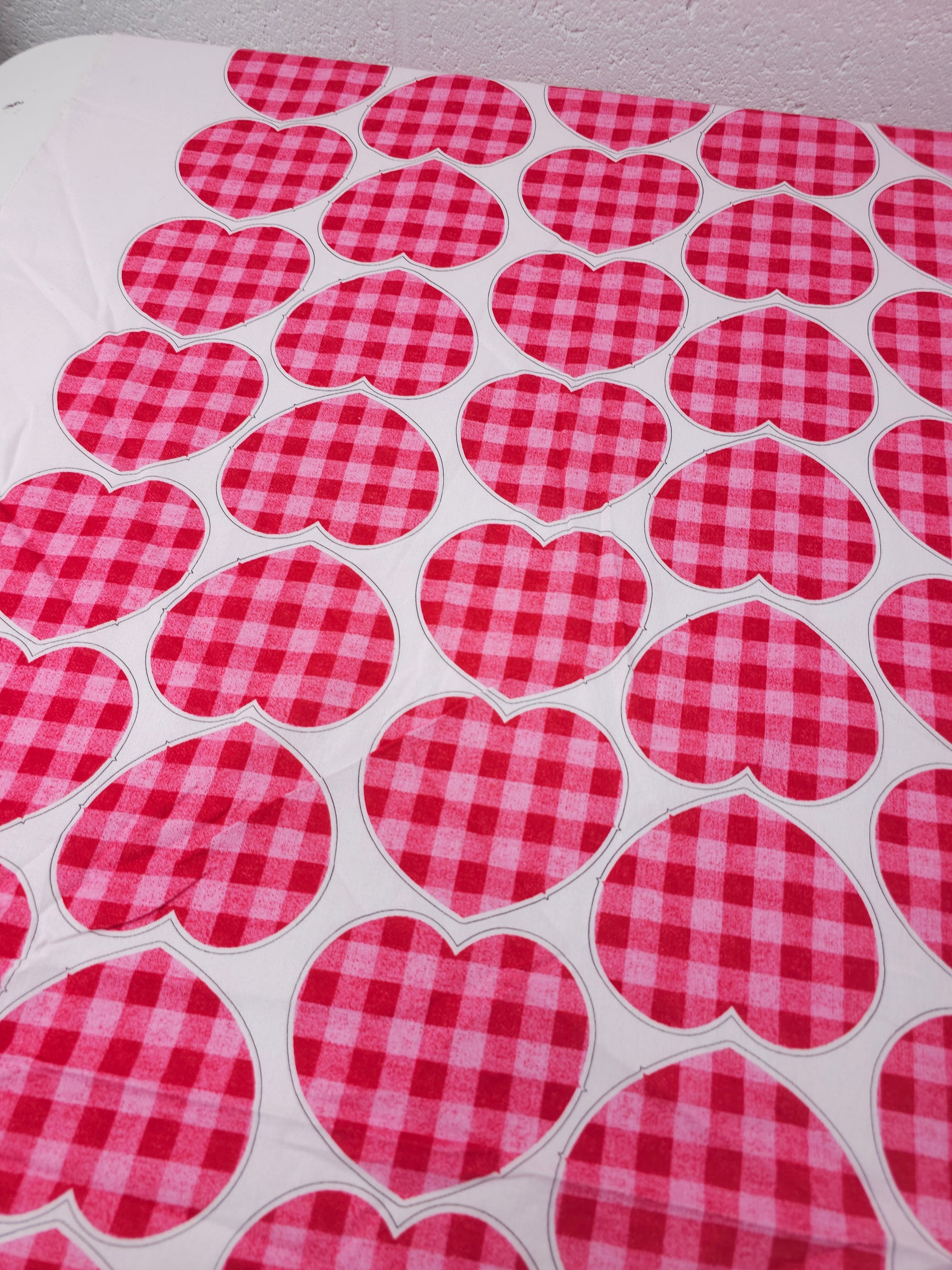 Hot Pink Plaid Hearts Flax Cotton