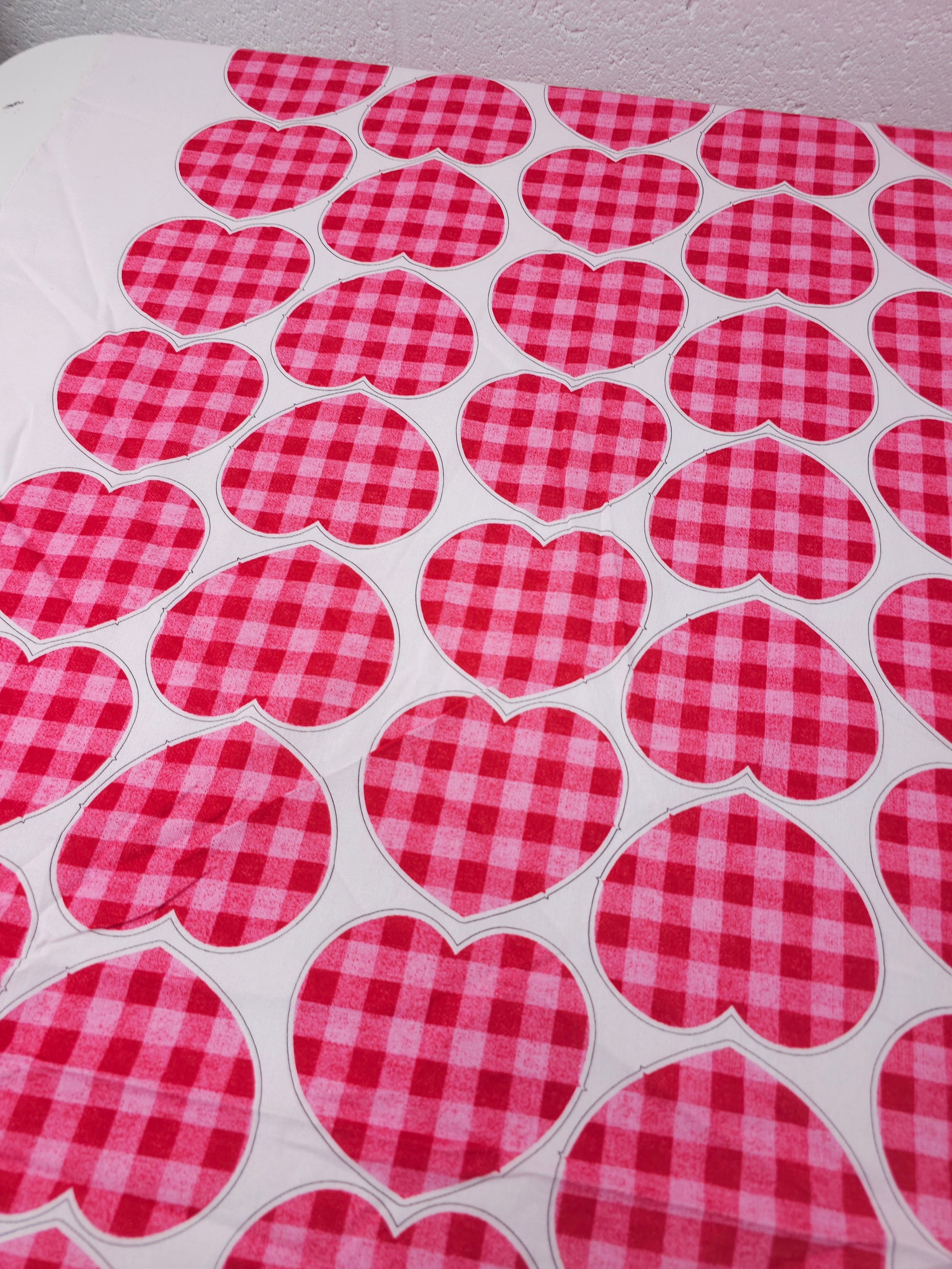 Hot Pink Plaid Hearts Flax Cotton
