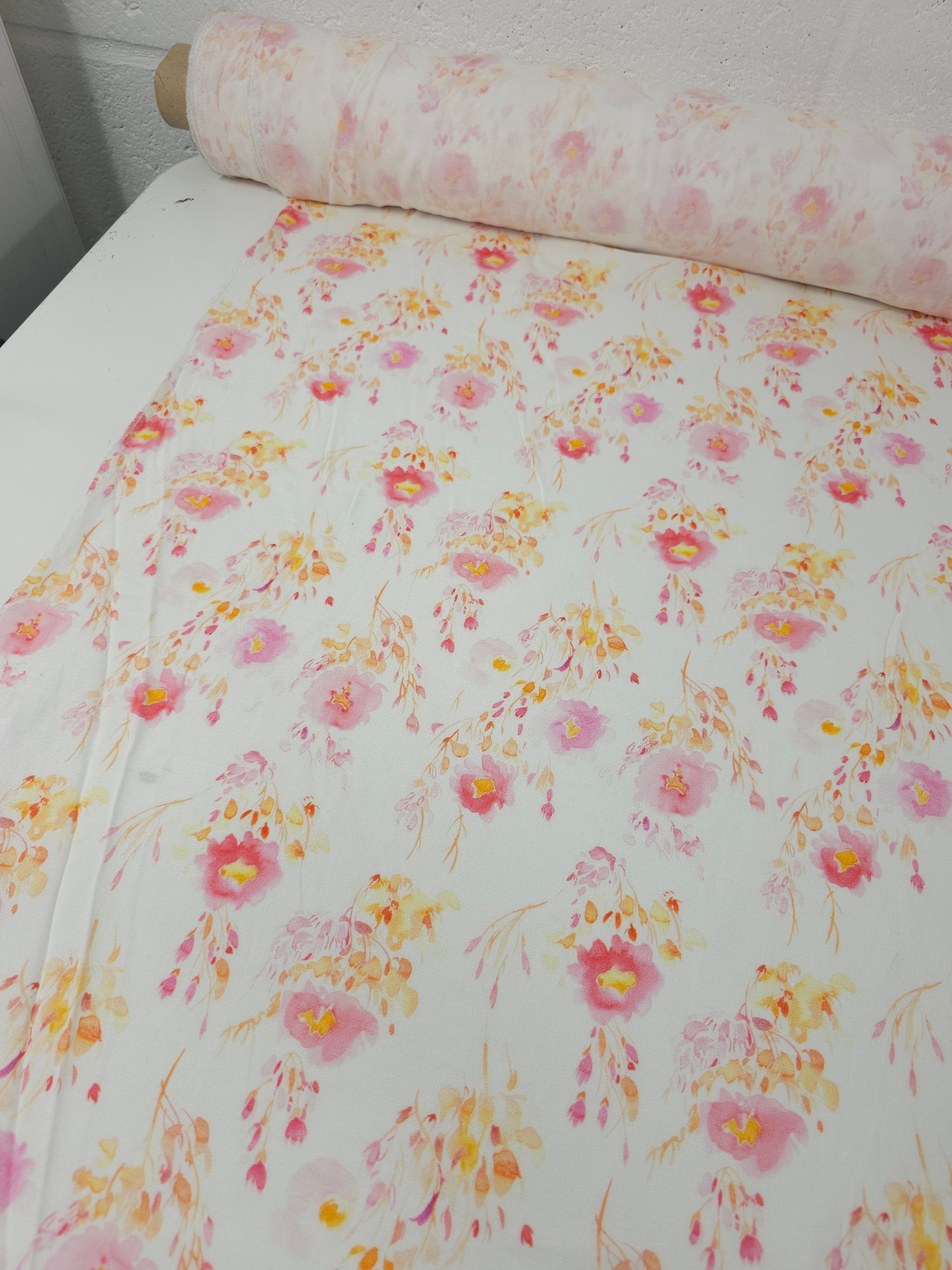 Pink/Orange Harvest Floral Viscose Challis
