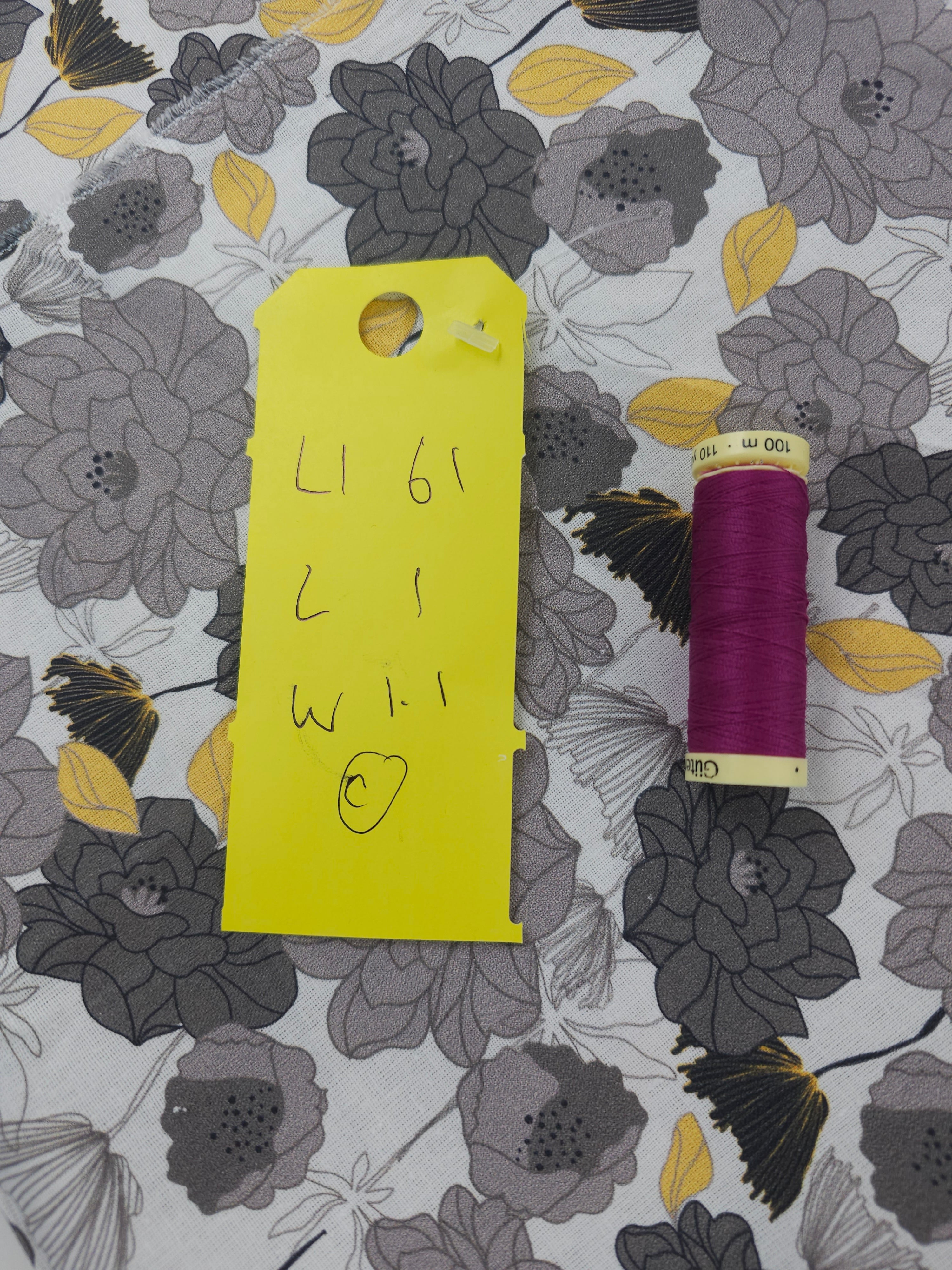 Grey and yellow floral Cotton- 1m piece