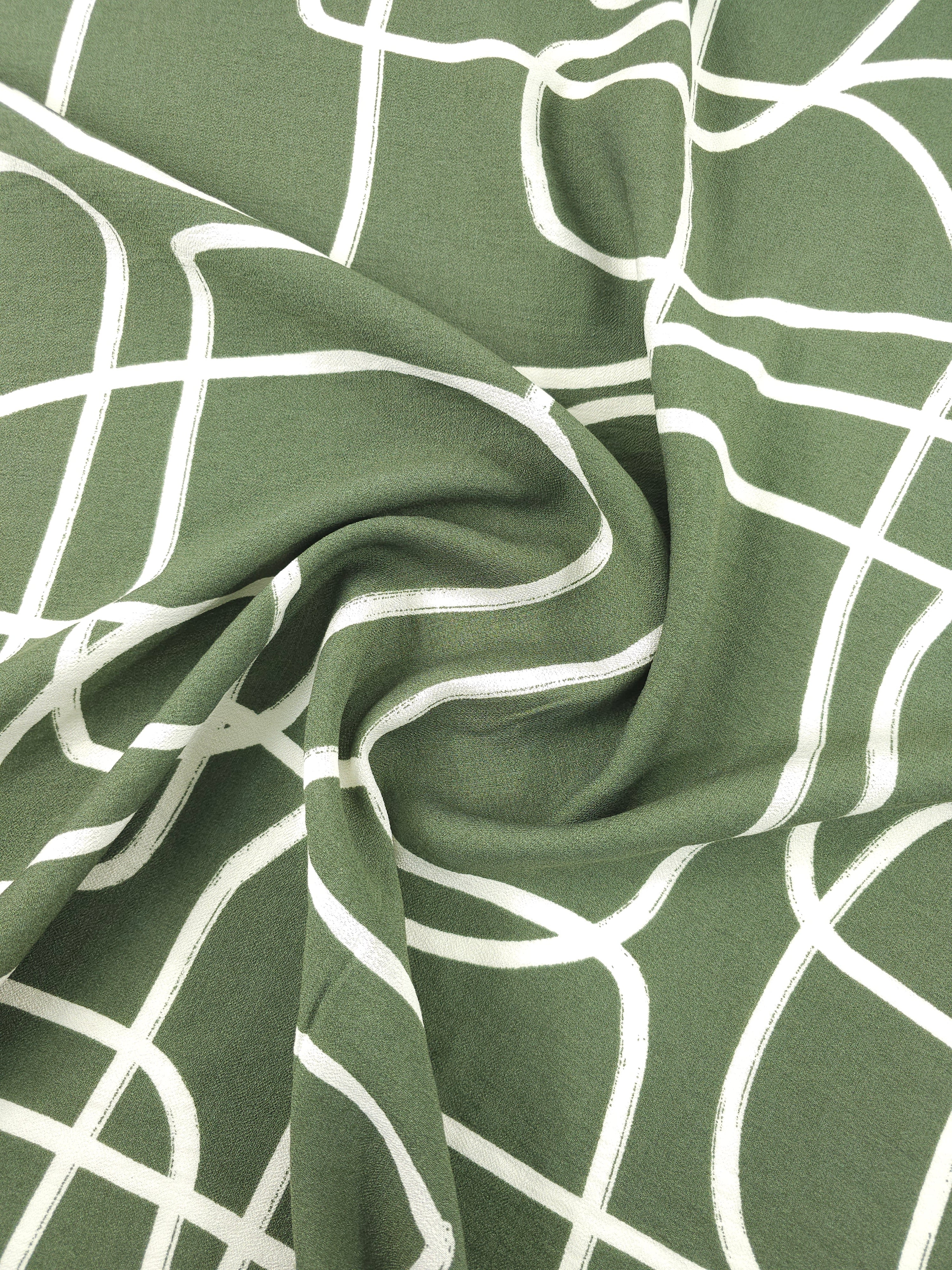 Deep Sage Intertwined Lines Viscose Crepe