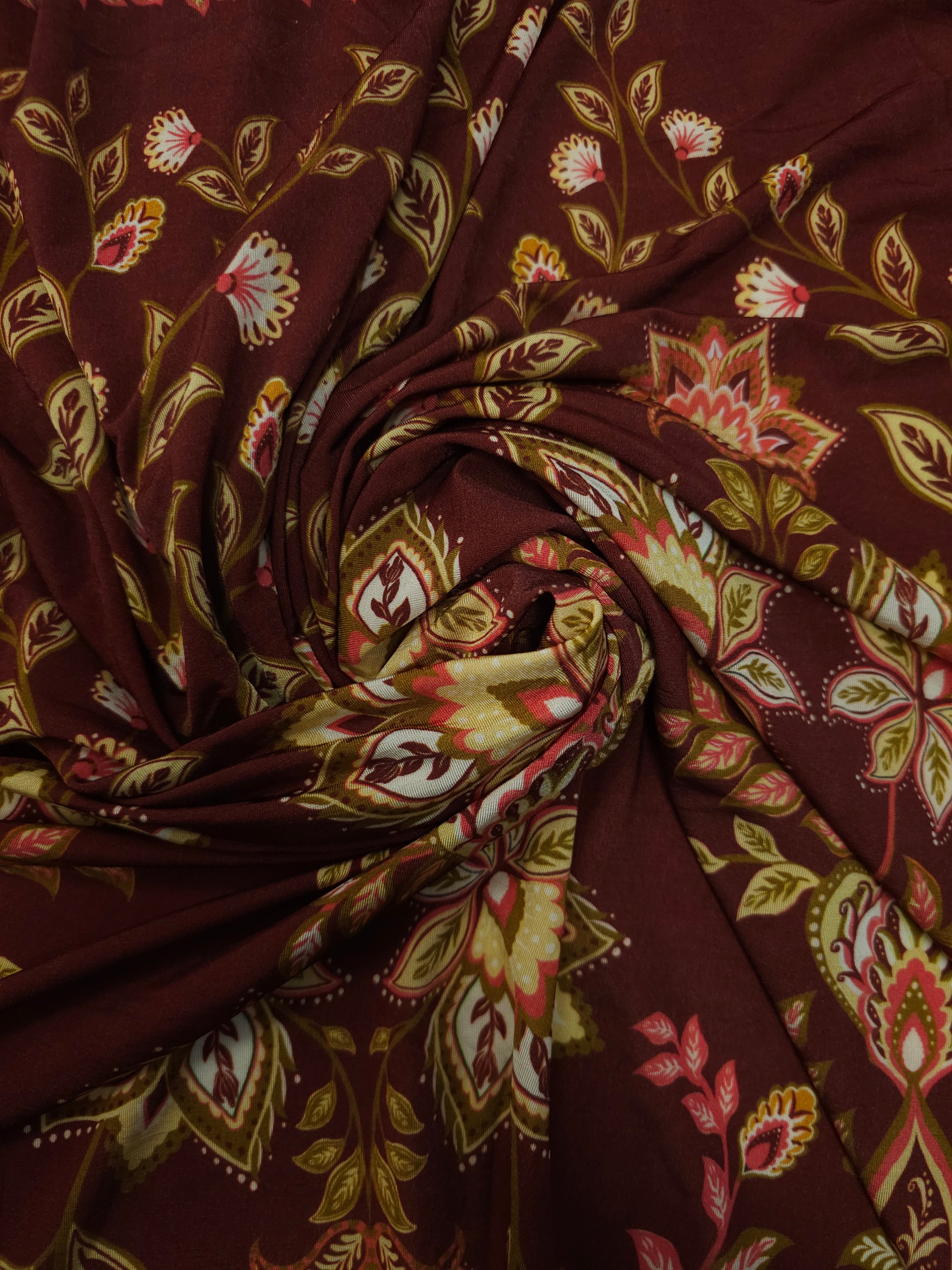 Maroon Floral Jersey - 2m Piece