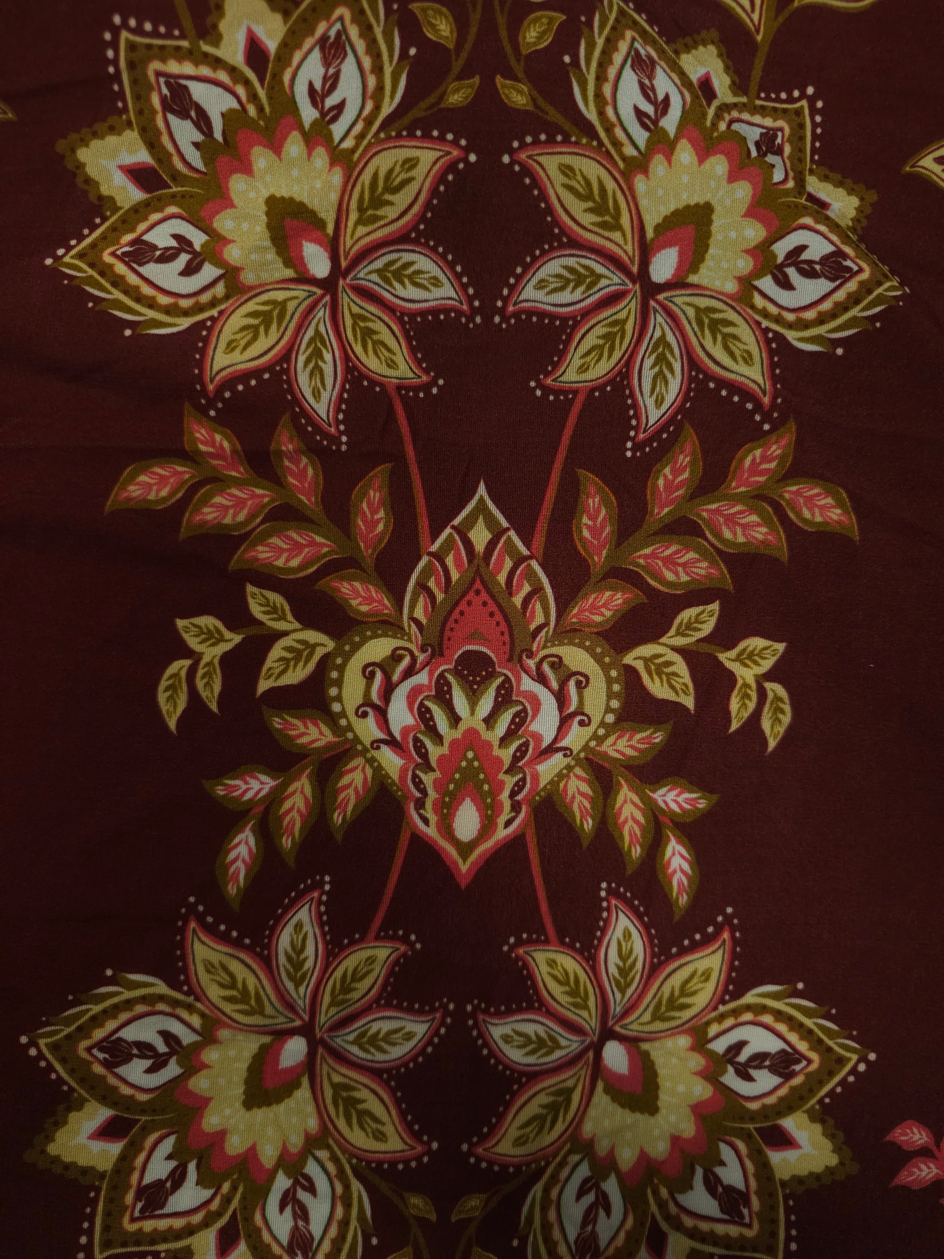 Maroon Floral Jersey - 2m Piece
