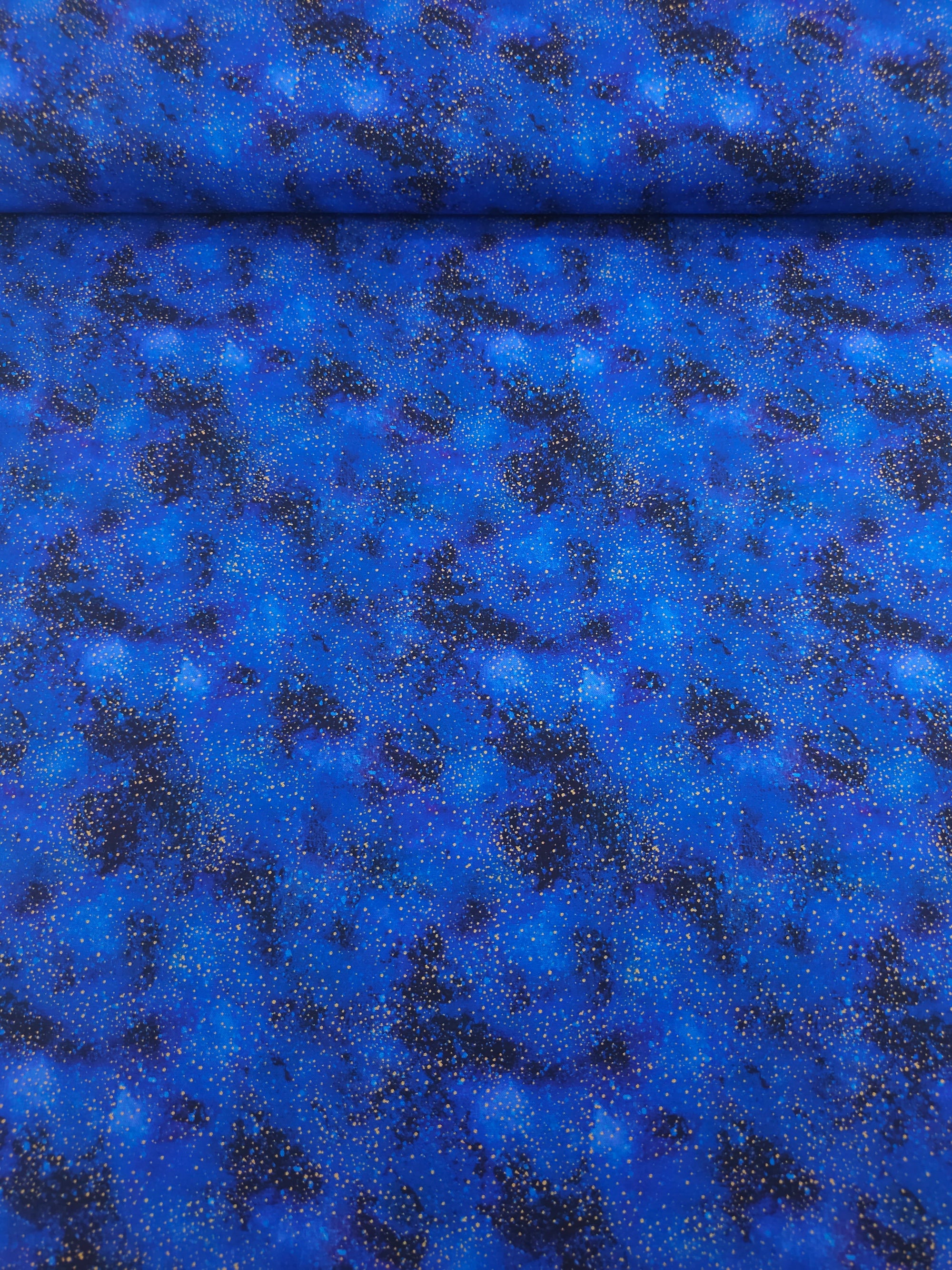 Midnight Blue/Gold Glitter Clouds 100% Cotton
