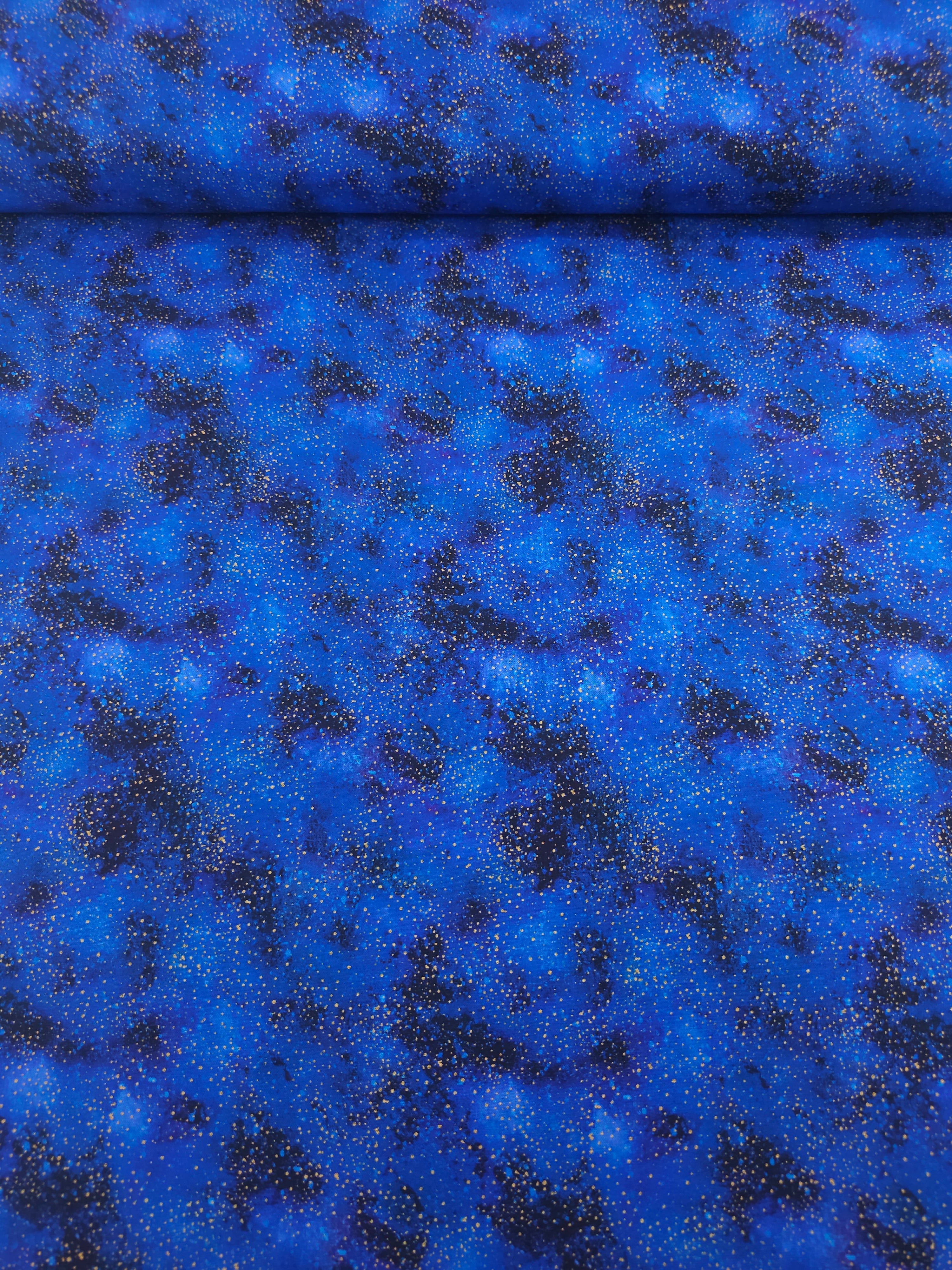 Midnight Blue/Gold Glitter Clouds 100% Cotton