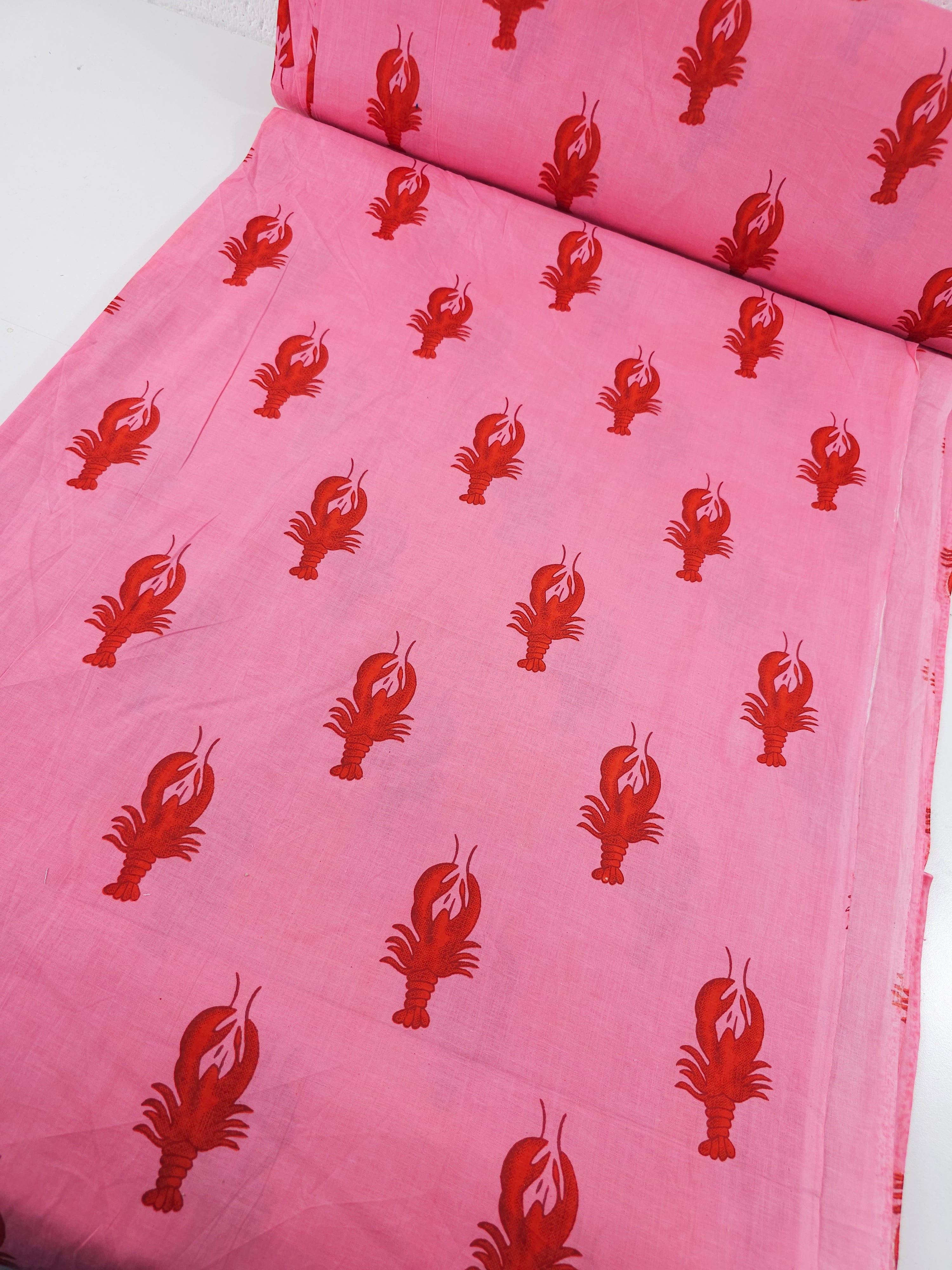 Pink/Red Lobster Cambric Cotton *DEFECT*