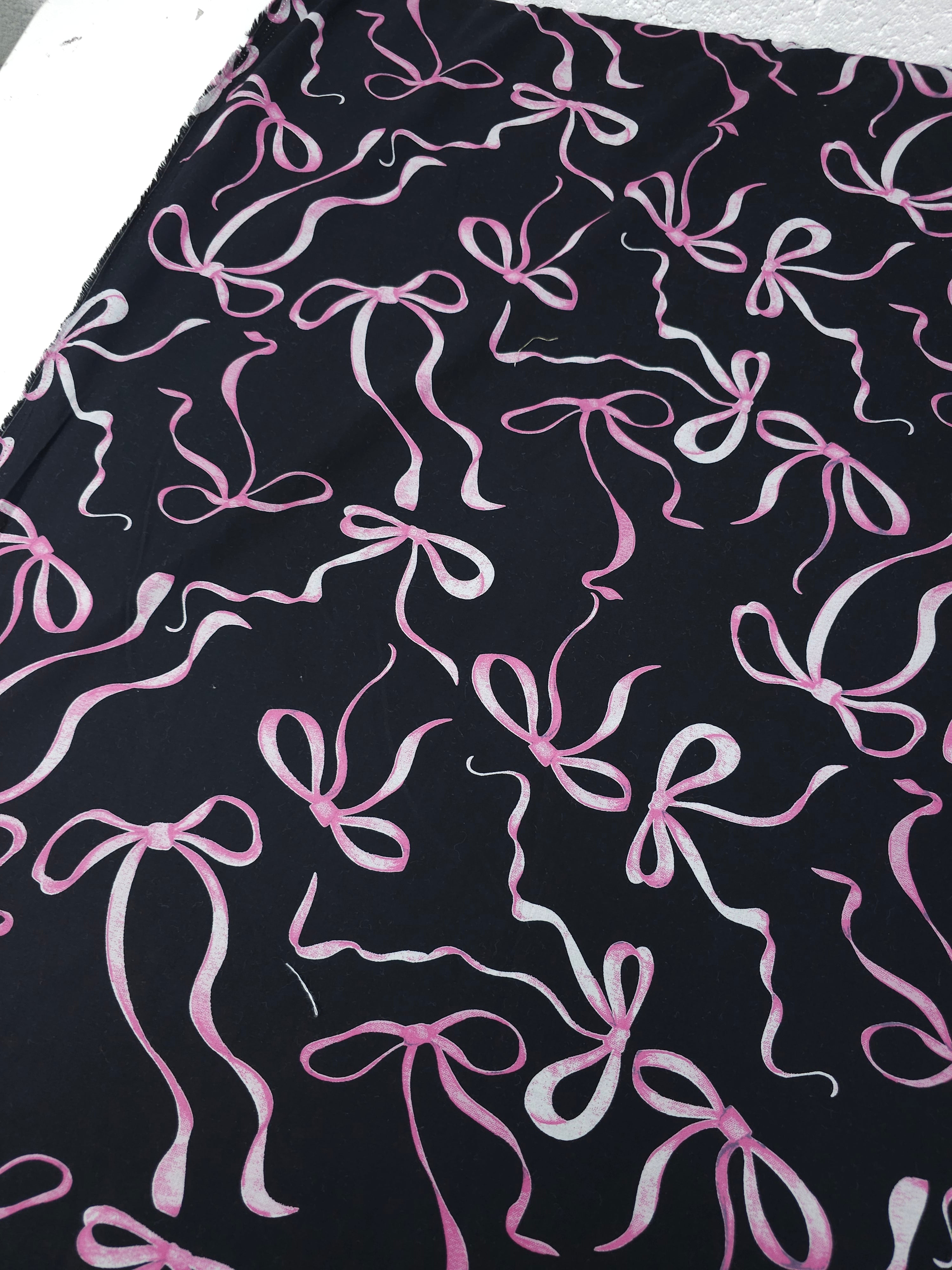 Black/Pinky Purple Bow Streamers Cotton Poplin
