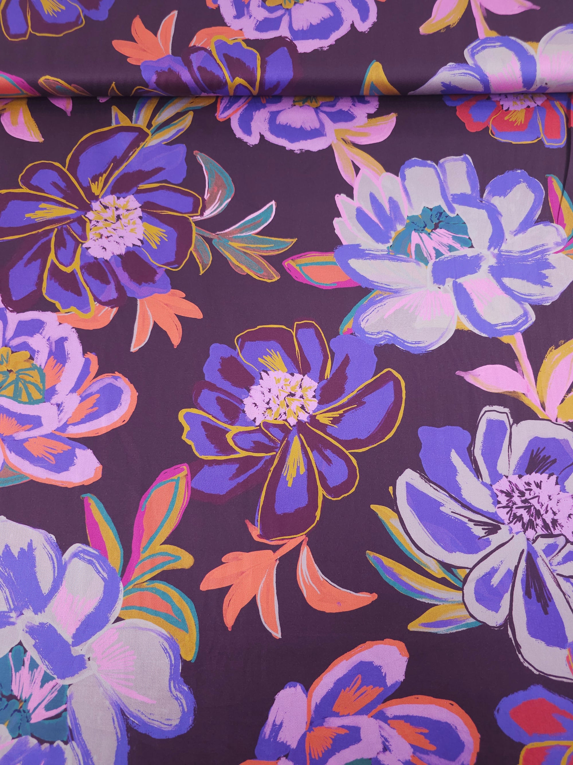 Lush Watercolour Wildflowers Cotton Satin 60"