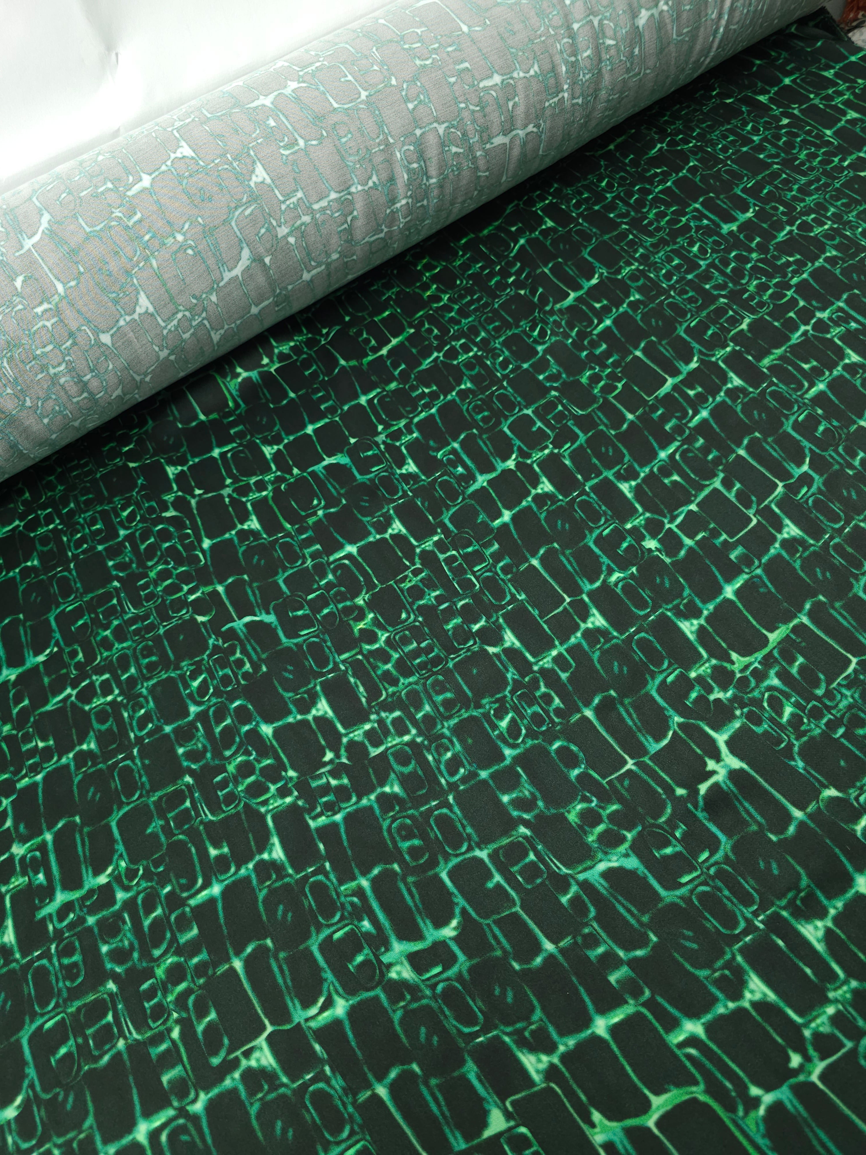 Green/Black Abstract Square Cotton Sateen Stretch