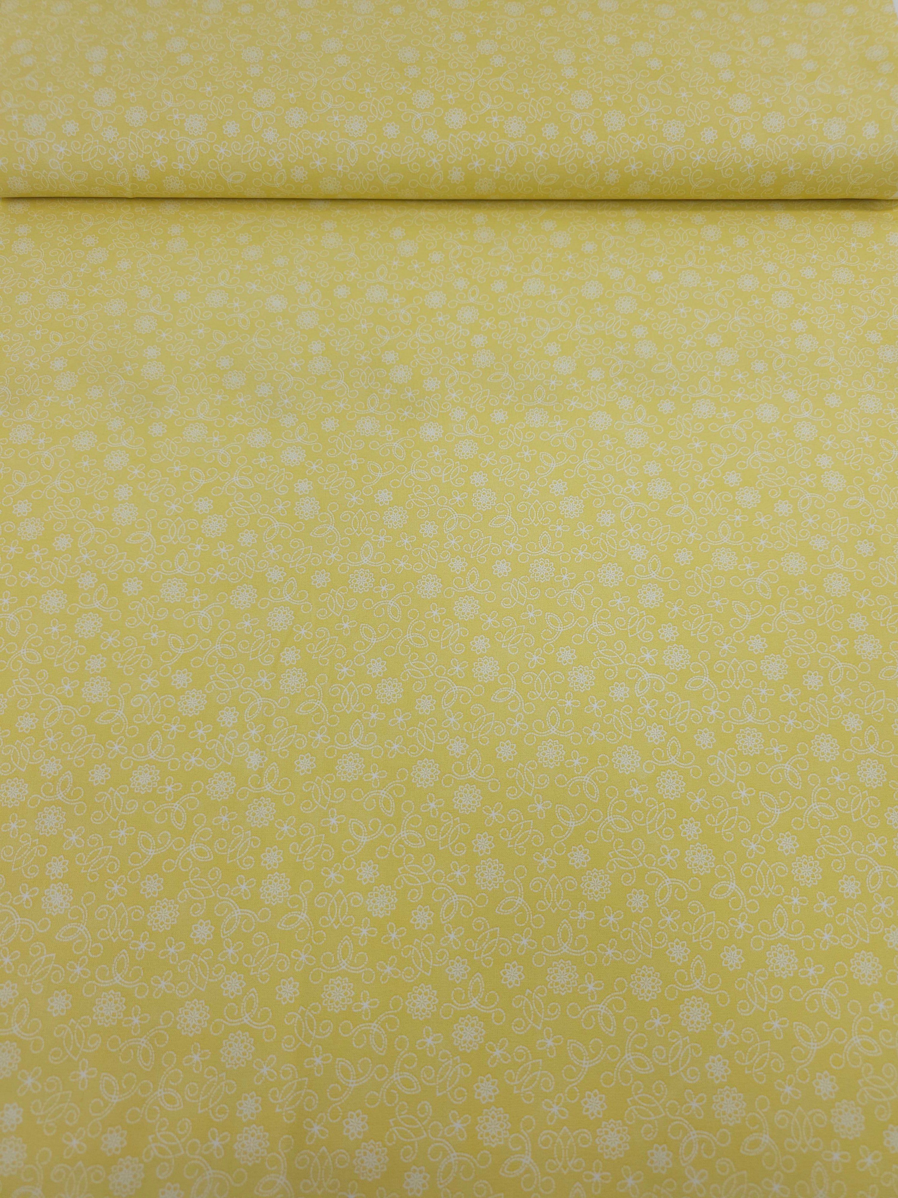 Pale Yellow Sketch Floral 100% Cotton - Benartex