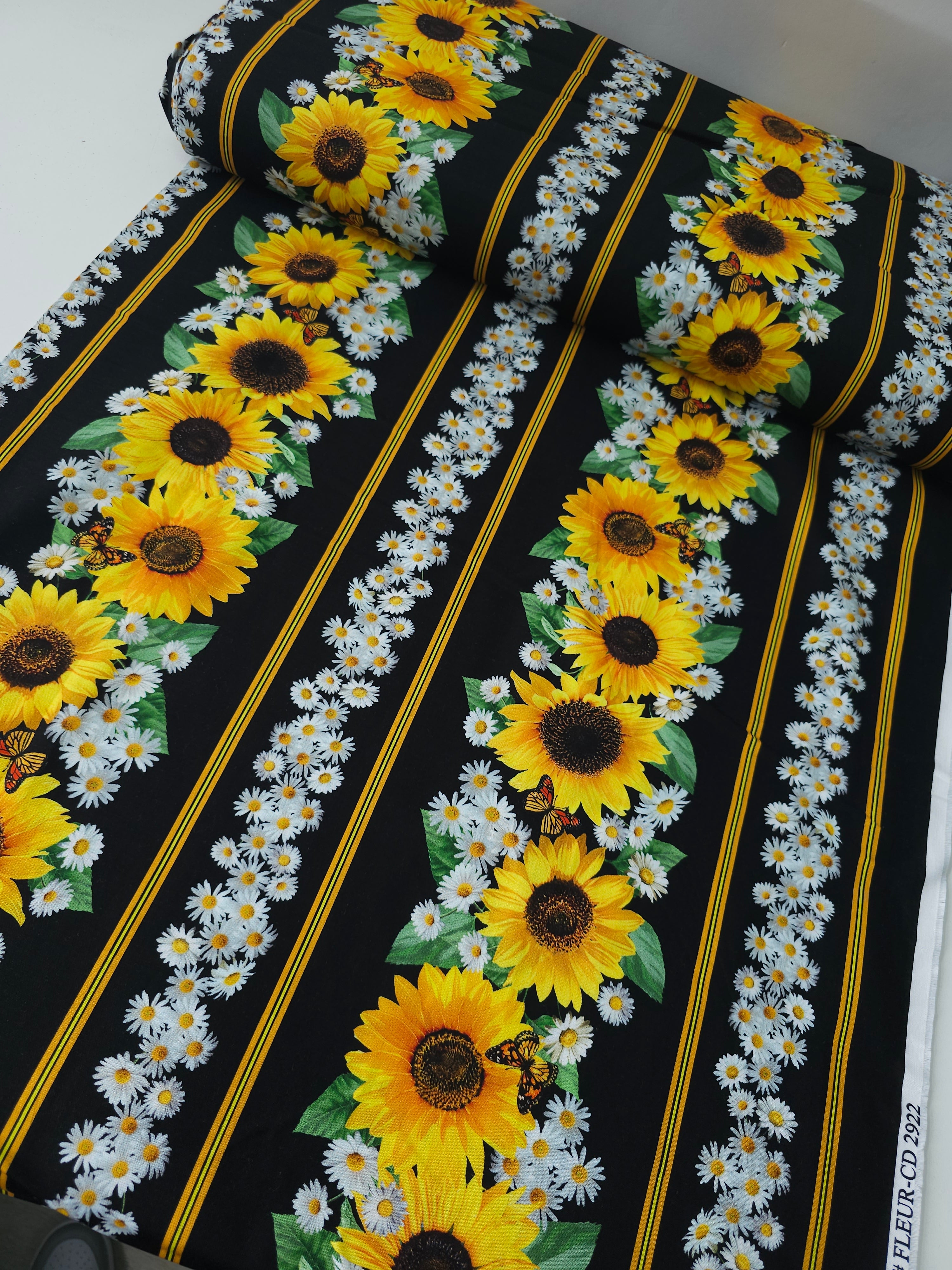 Sunflower Daisy Large Panel Stripe 100% Cotton