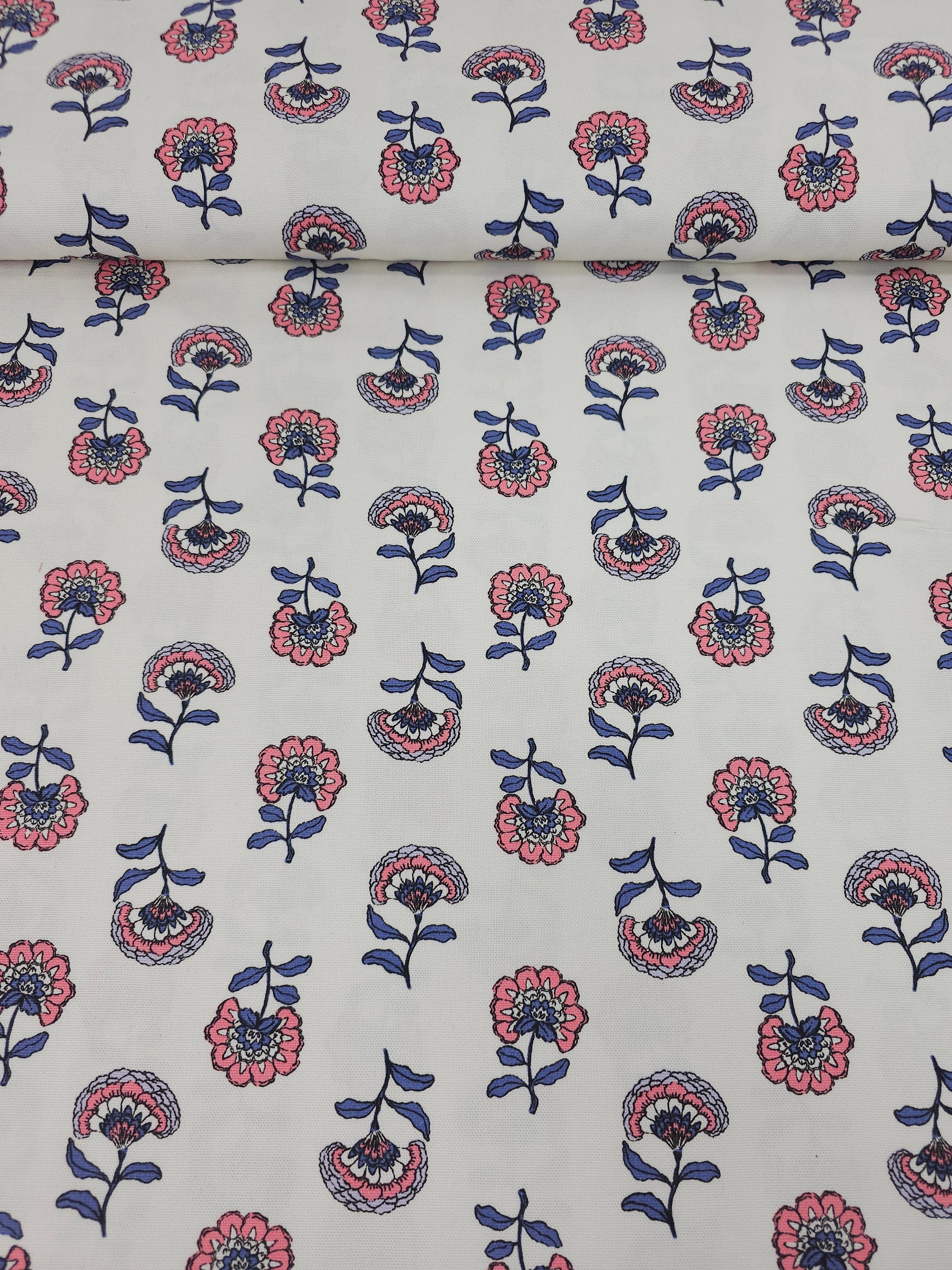 Pink/Periwinkle Floating Flowers Lightweight Canvas Cotton