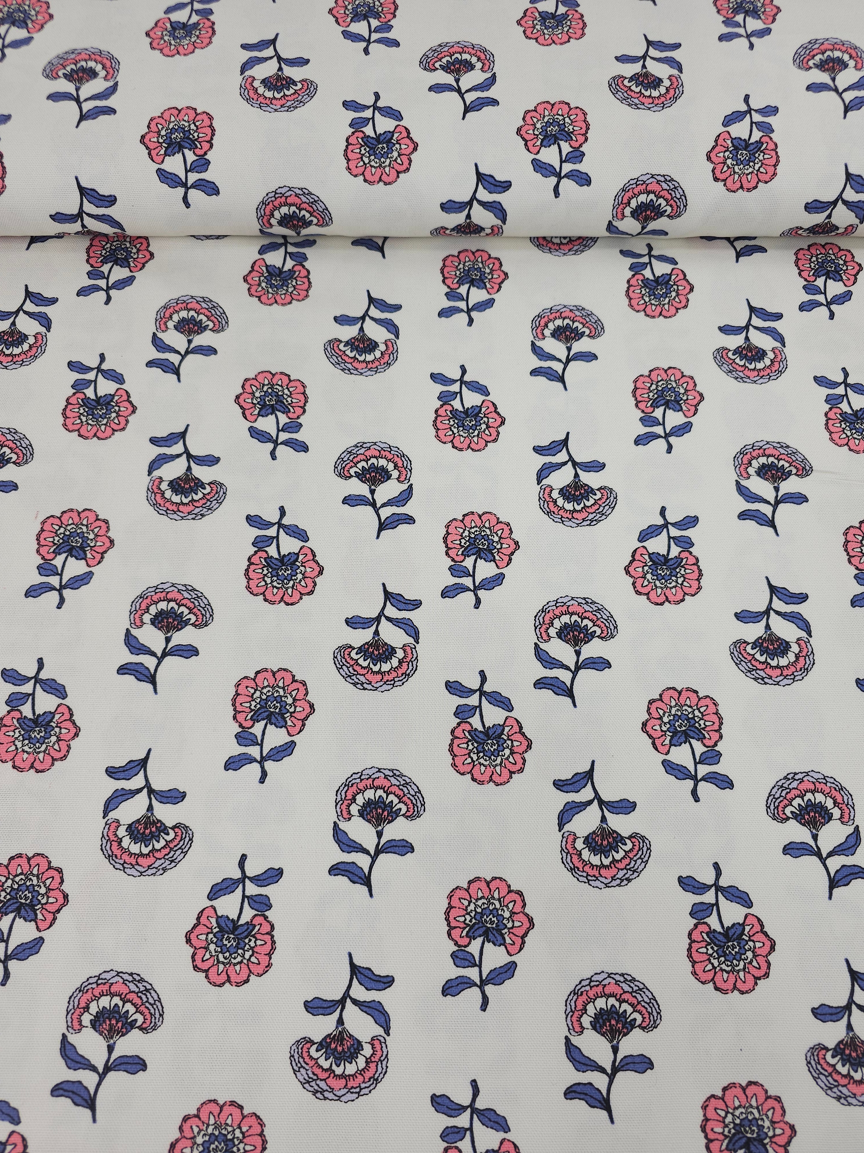 Pink/Periwinkle Floating Flowers Lightweight Canvas Cotton