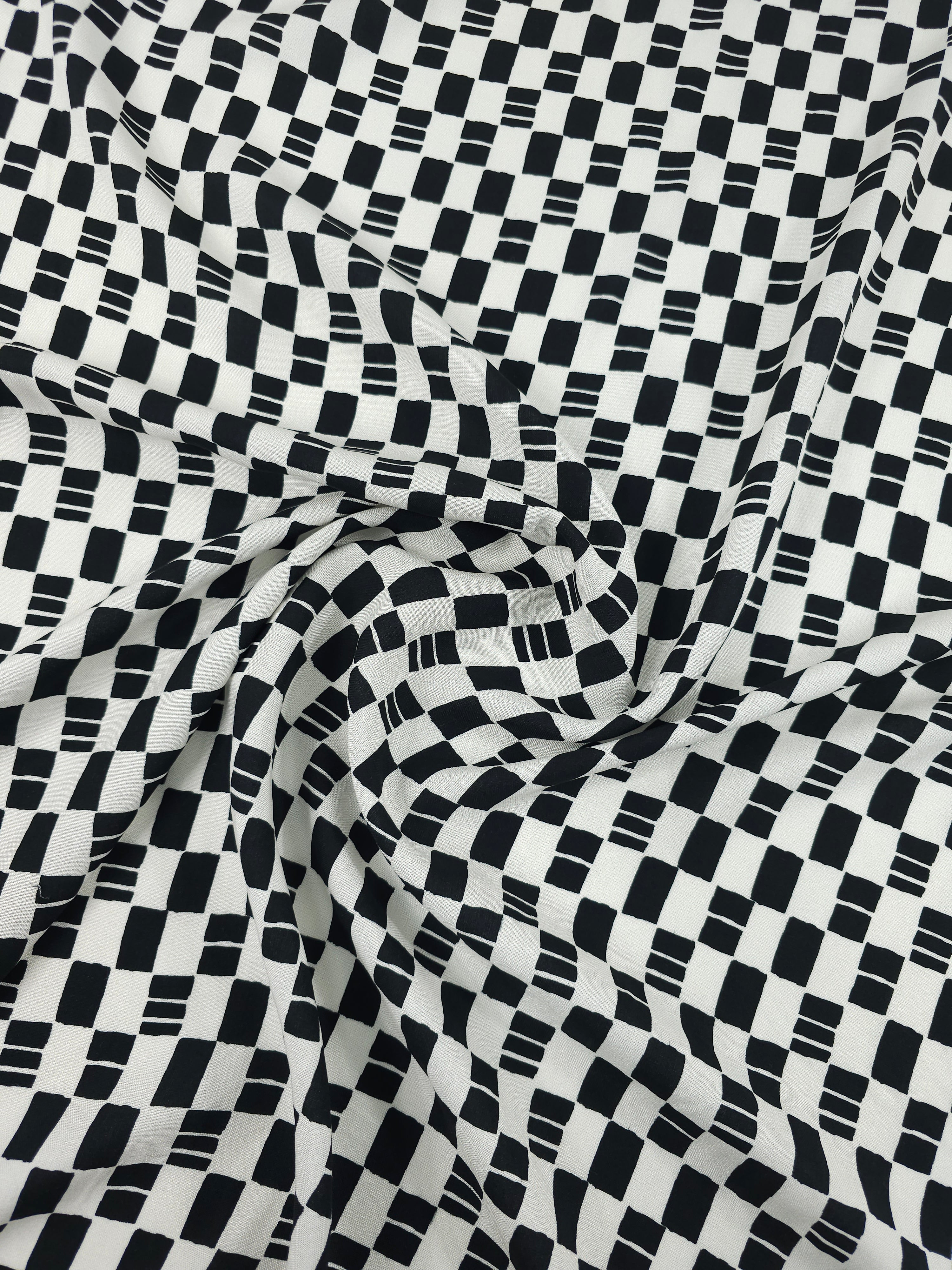 Off-White/Black Checkerboard Viscose Challis