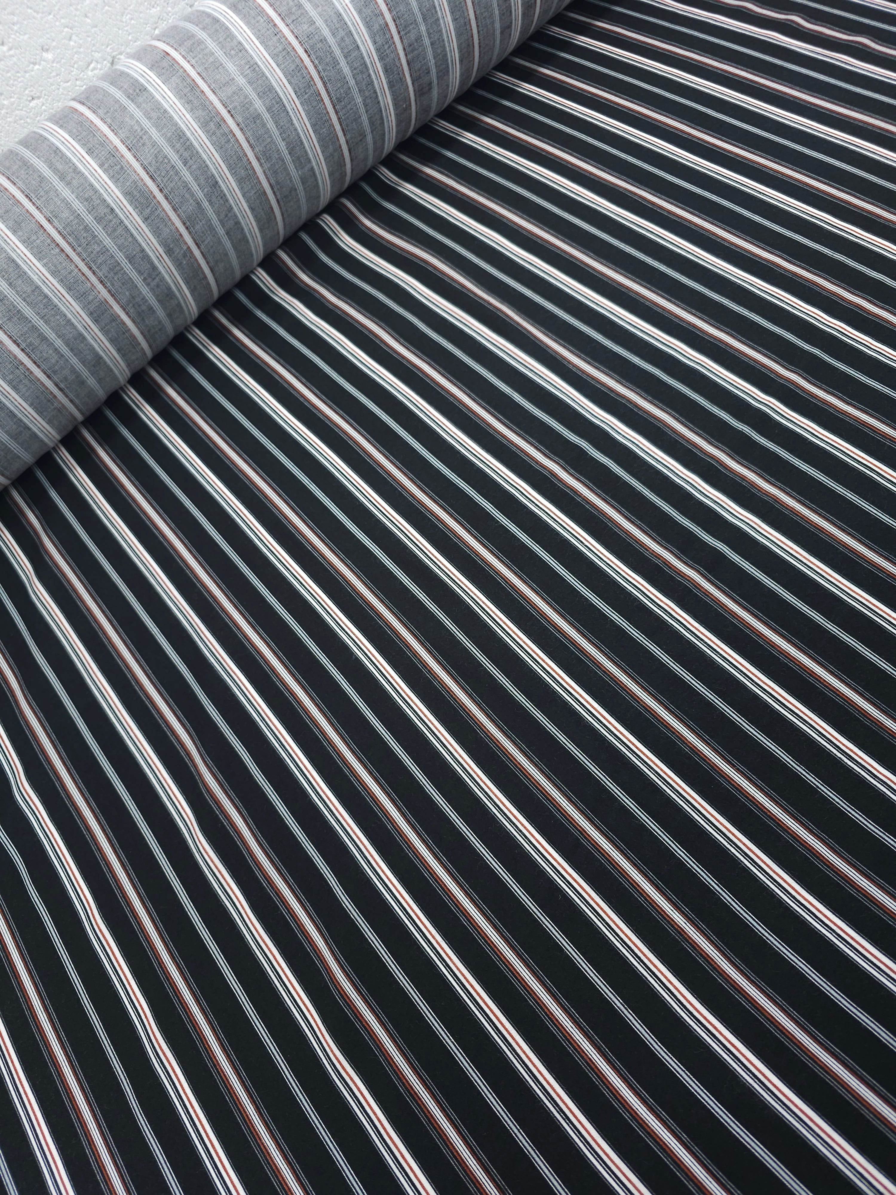 Black Irregular Stripe Viscose Challis