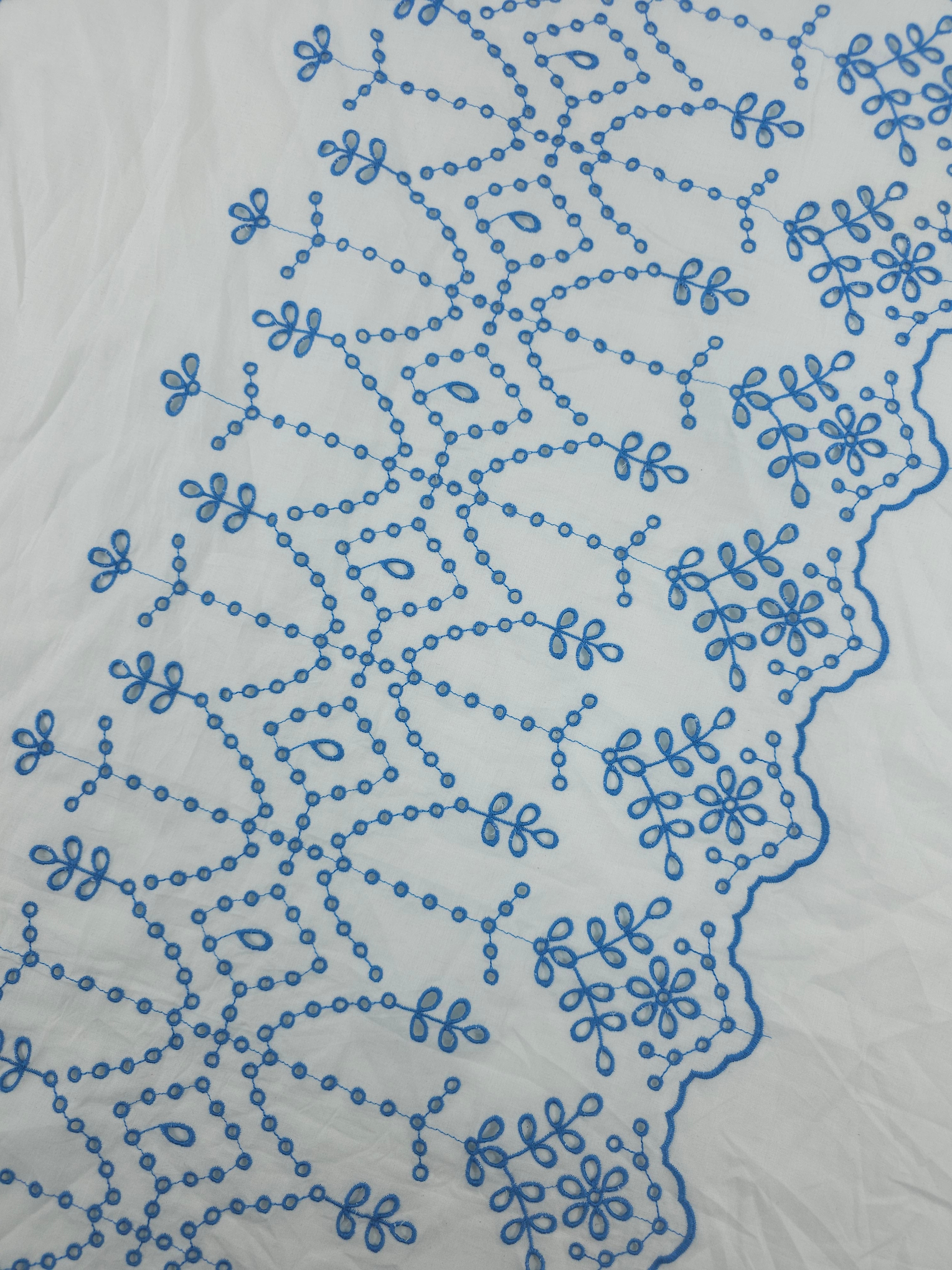 Lavender Blue Border Stripes Cambric Cotton Broderie Anglaise