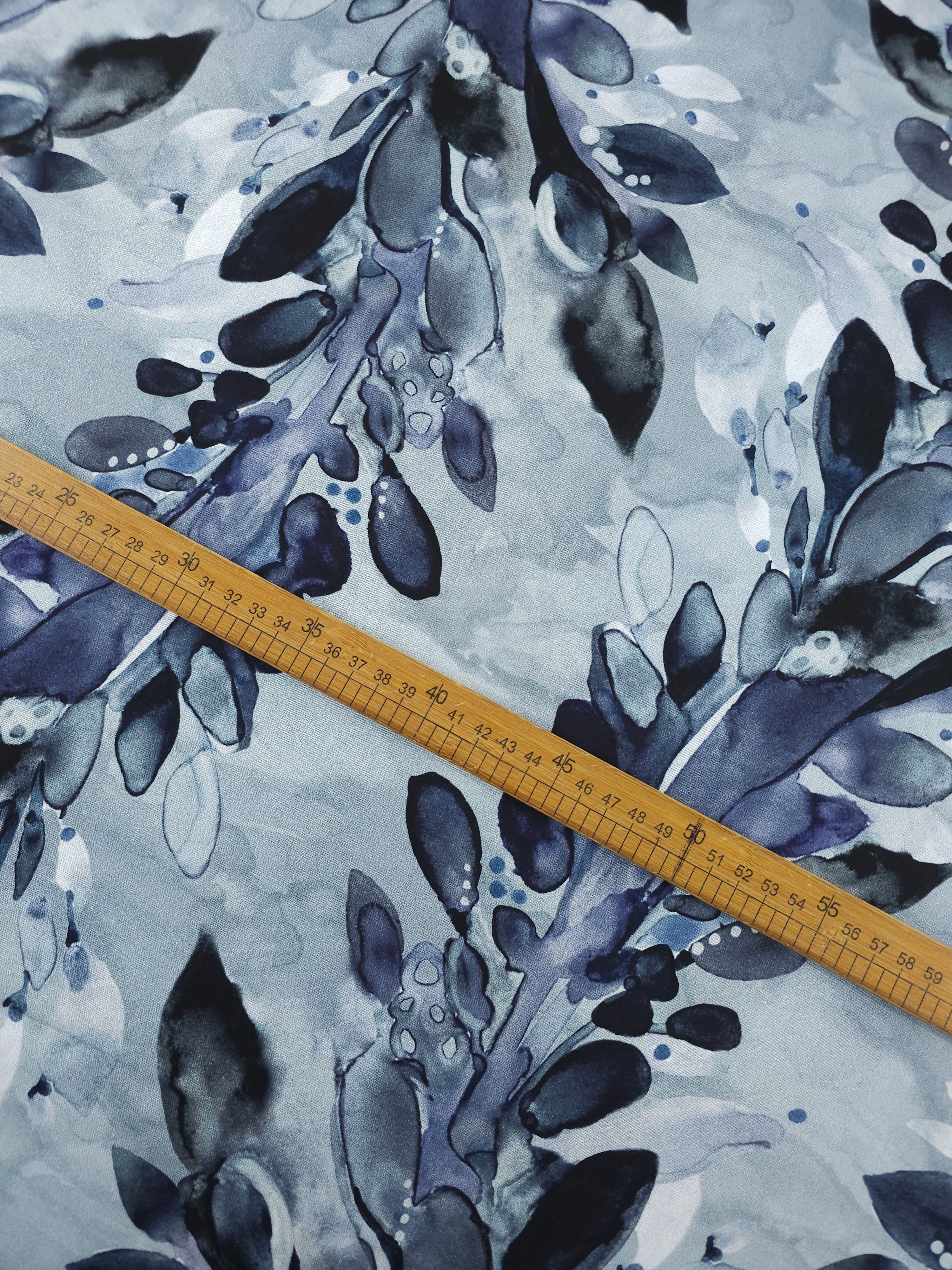 Indigo/Grey Watercolour Nature Stalk 100% Cotton 102" - Shell Rummel *EXTRA WIDE*