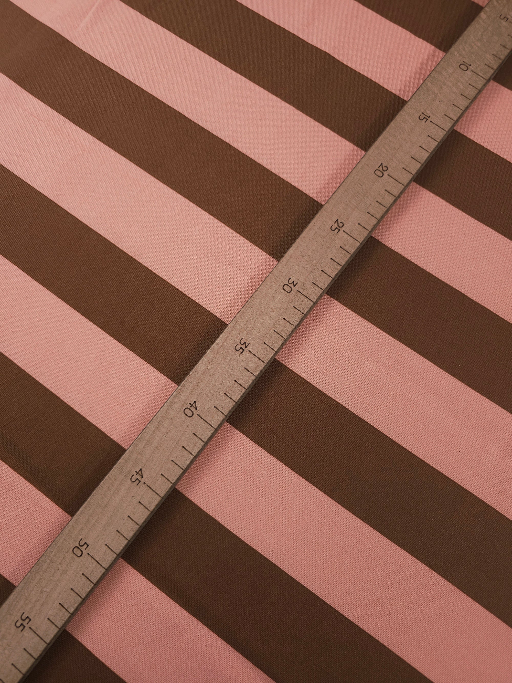 Salmon Pink/Brown Block Stripe Lightweight Canvas Cotton