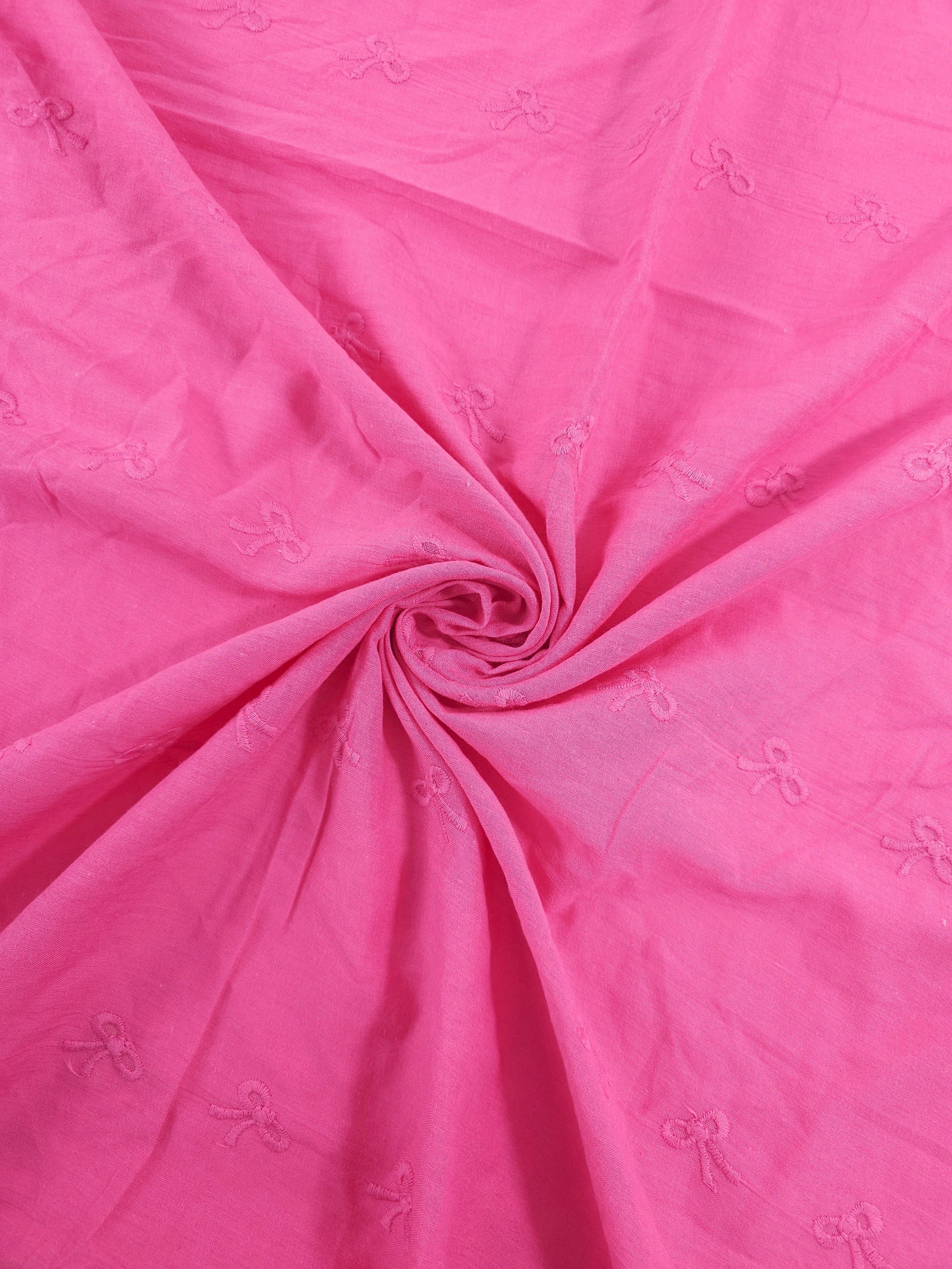 Fuchsia Pink Bow Floral Cambric Cotton Broderie Anglaise
