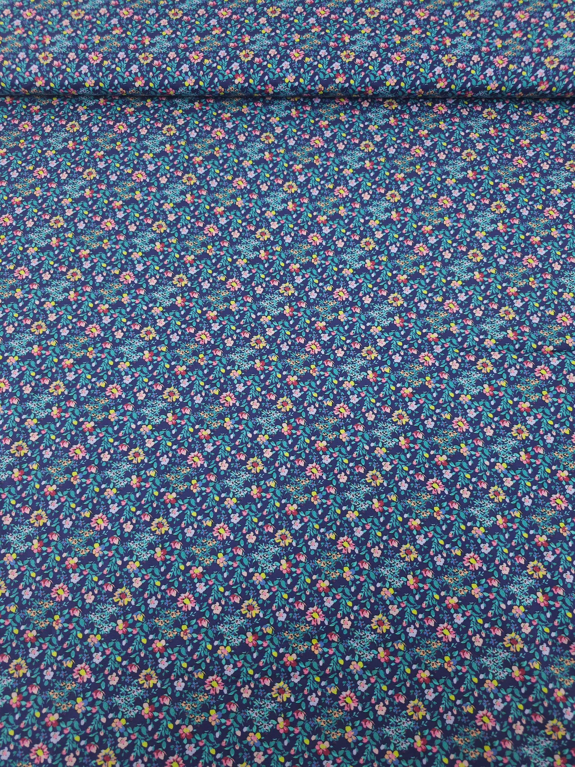 Indigo Blue Ditsy Floral Party Lightweight Cotton 57"
