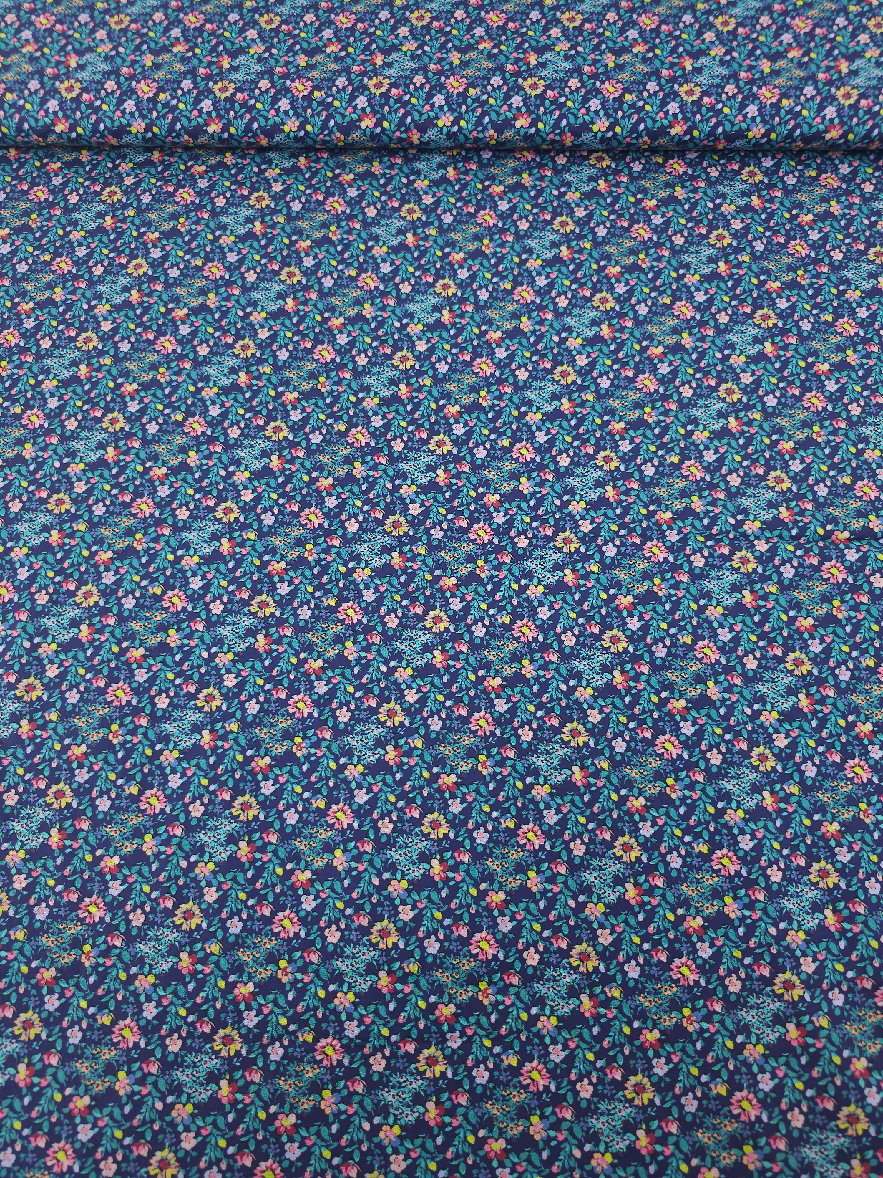 Indigo Blue Ditsy Floral Party Lightweight Cotton 57"
