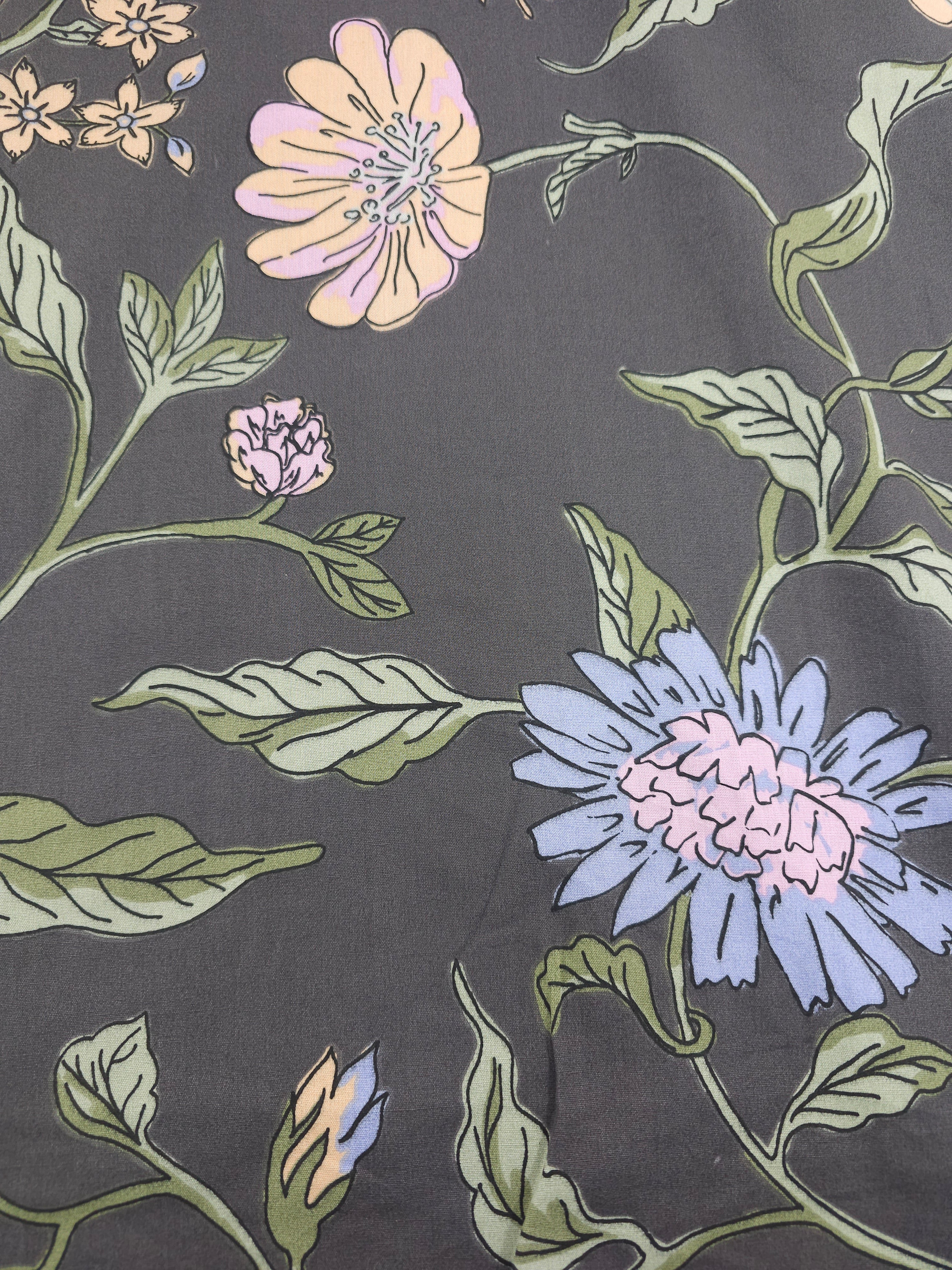 Charcoal Floral Vine 100% Cotton 100” - Urban Outfitters *EXTRA WIDE*