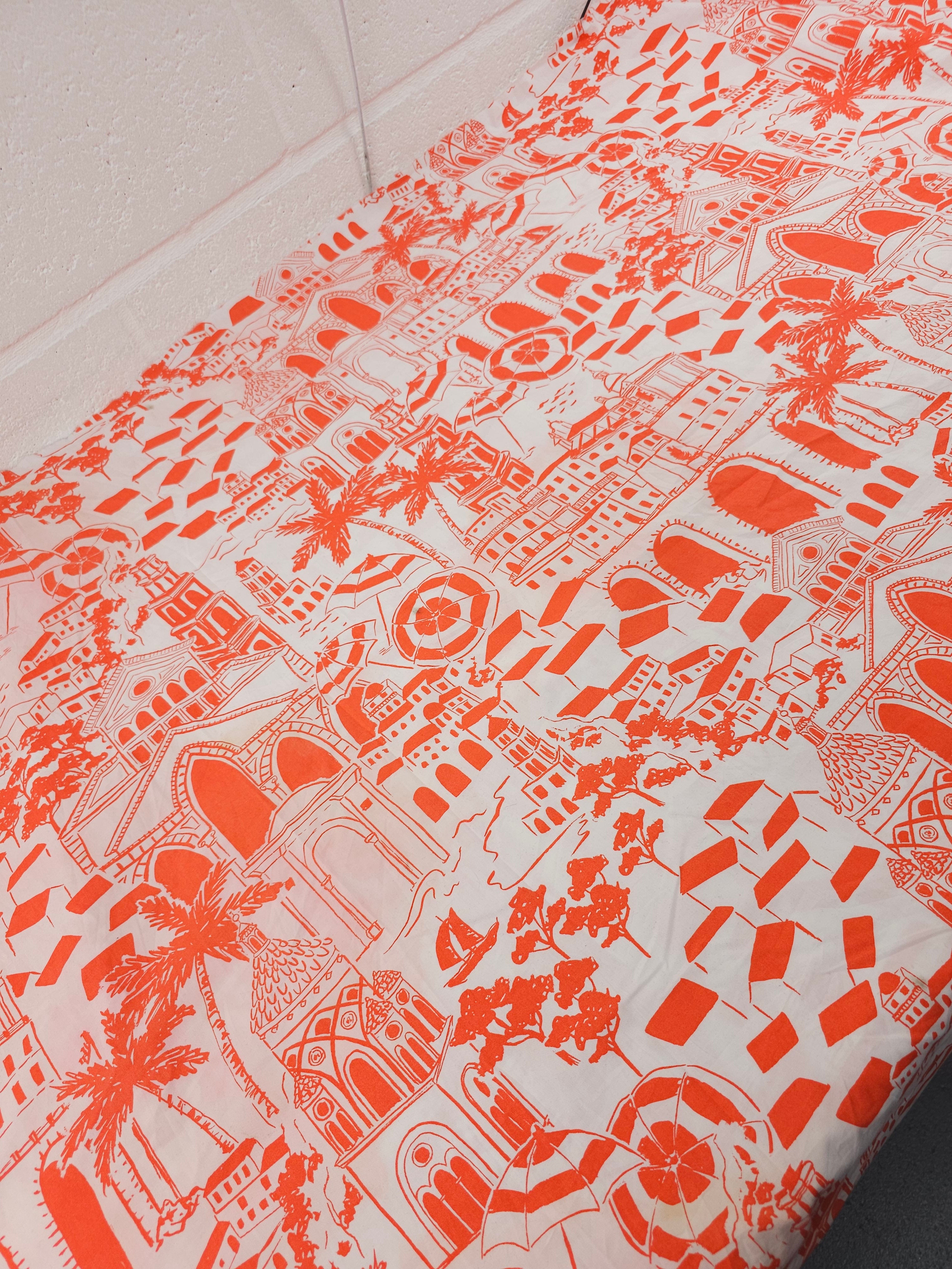 Orangey Coral/White Indie Palm Cotton Poplin