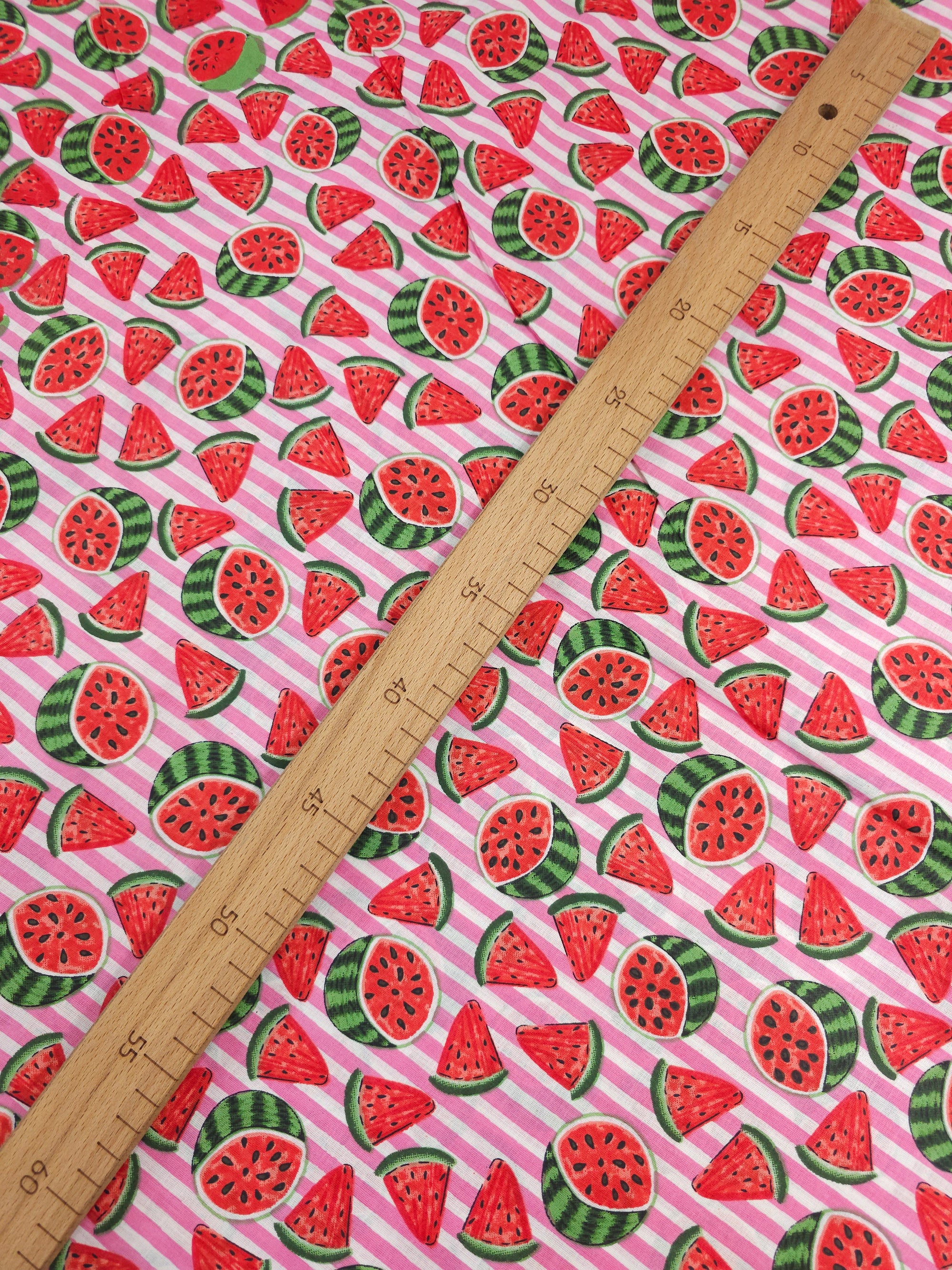Pink Watermelon Stripe Lightweight Cambric Cotton
