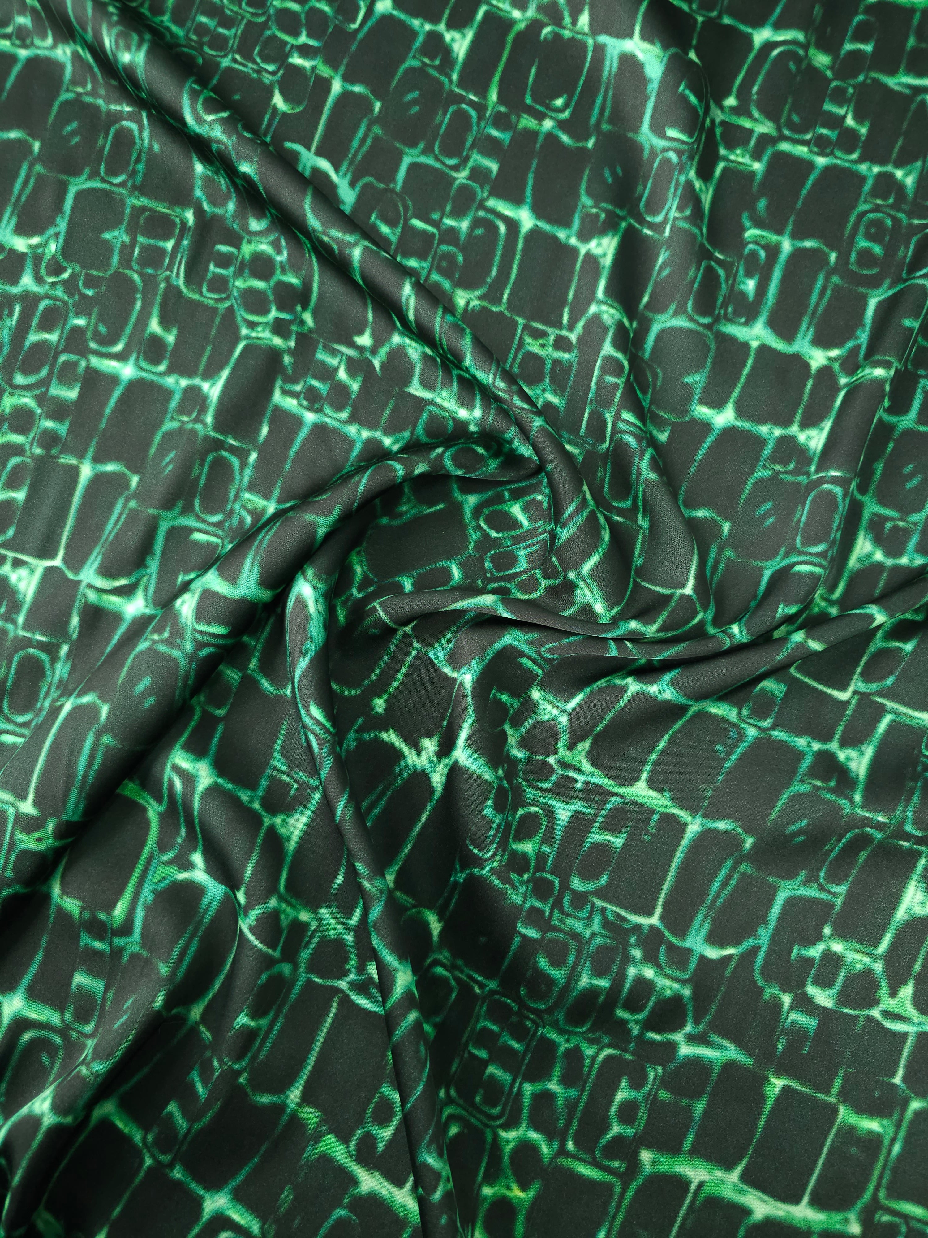Green/Black Abstract Square Cotton Sateen Stretch