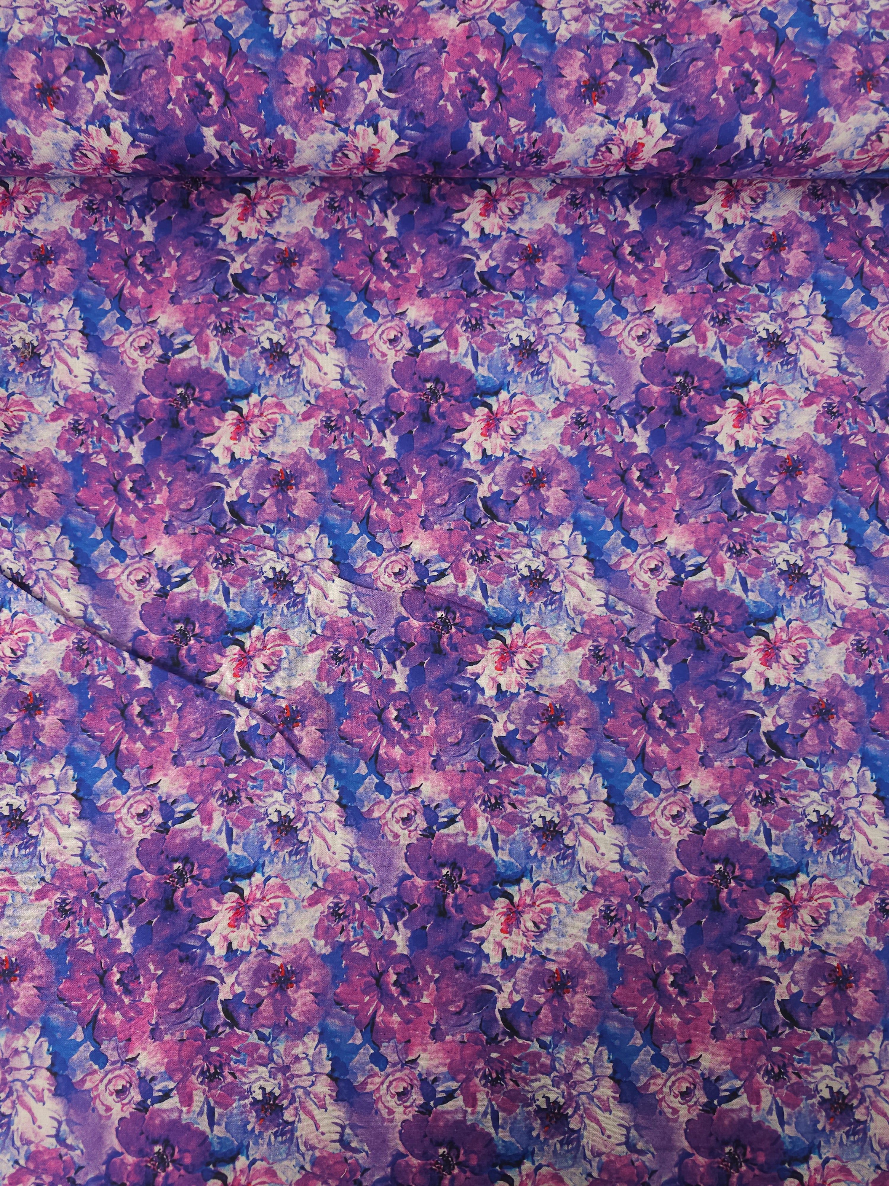 Purple Watercolour Flutter Floral 100% Cotton