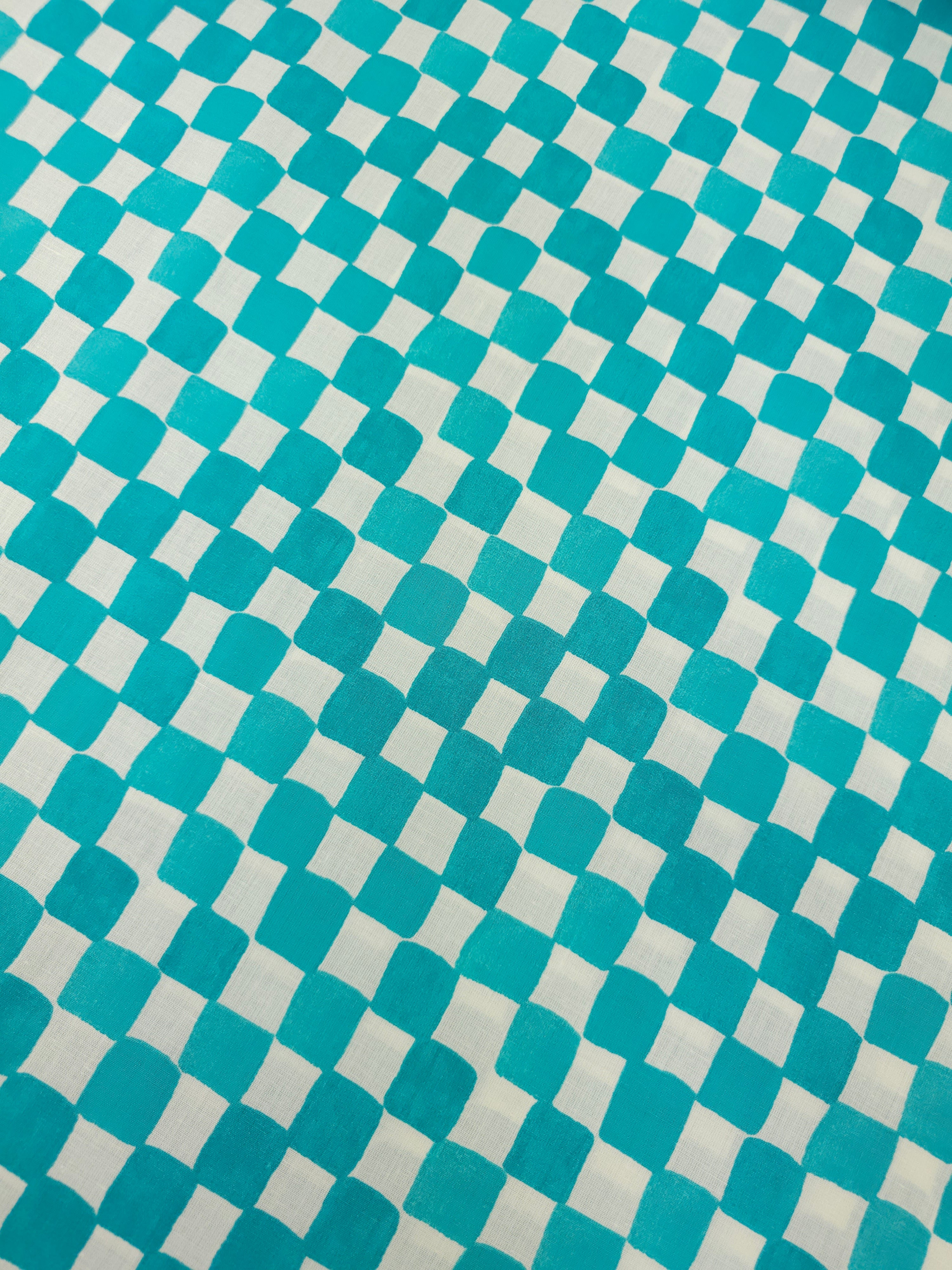 Aqua Teal Watercolour Check 100% Cotton 98" *EXTRA WIDE*